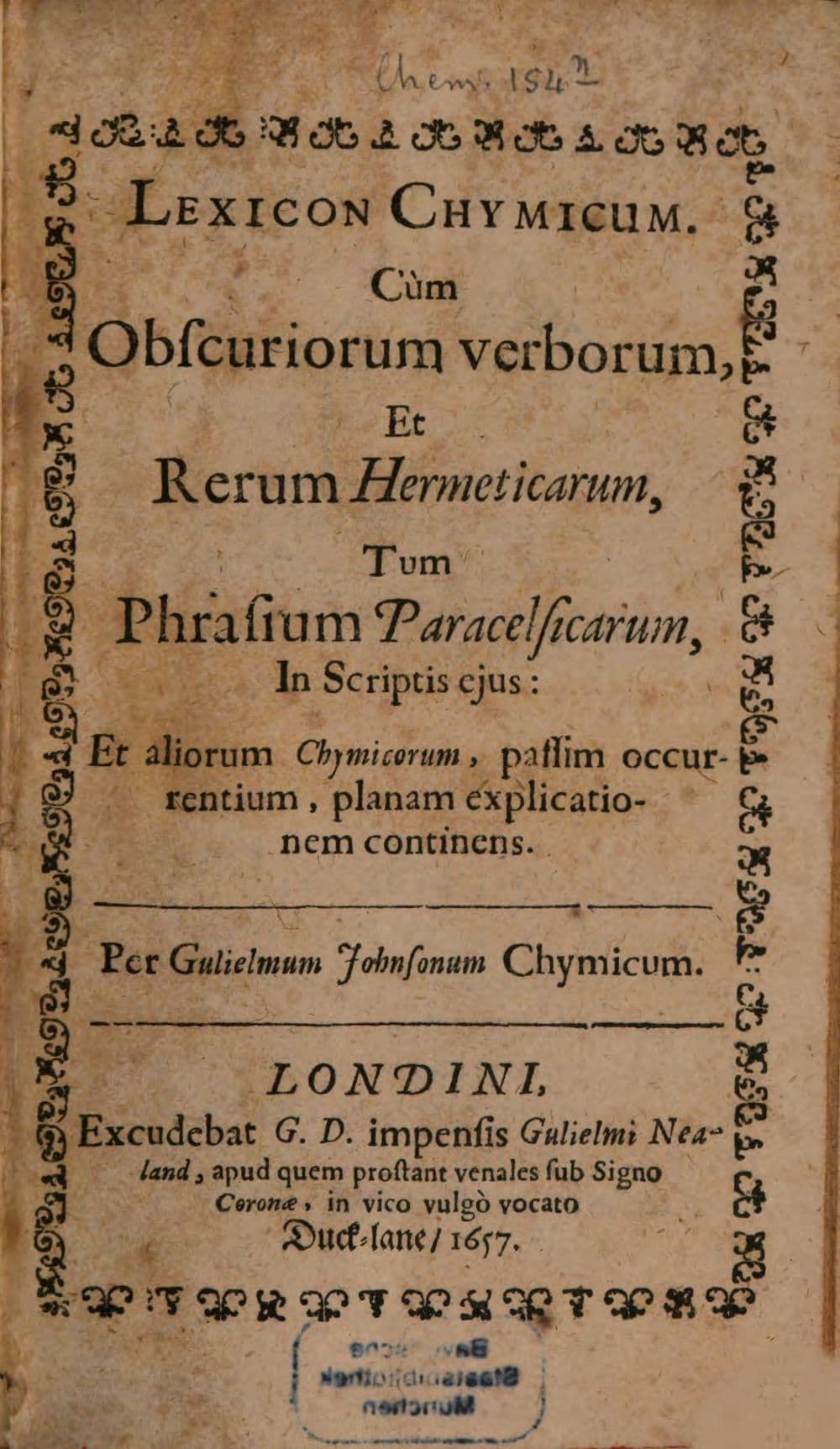 Lexicon Chymicum : Cum Obscuriorum verborum et rerum hermeticarum ...