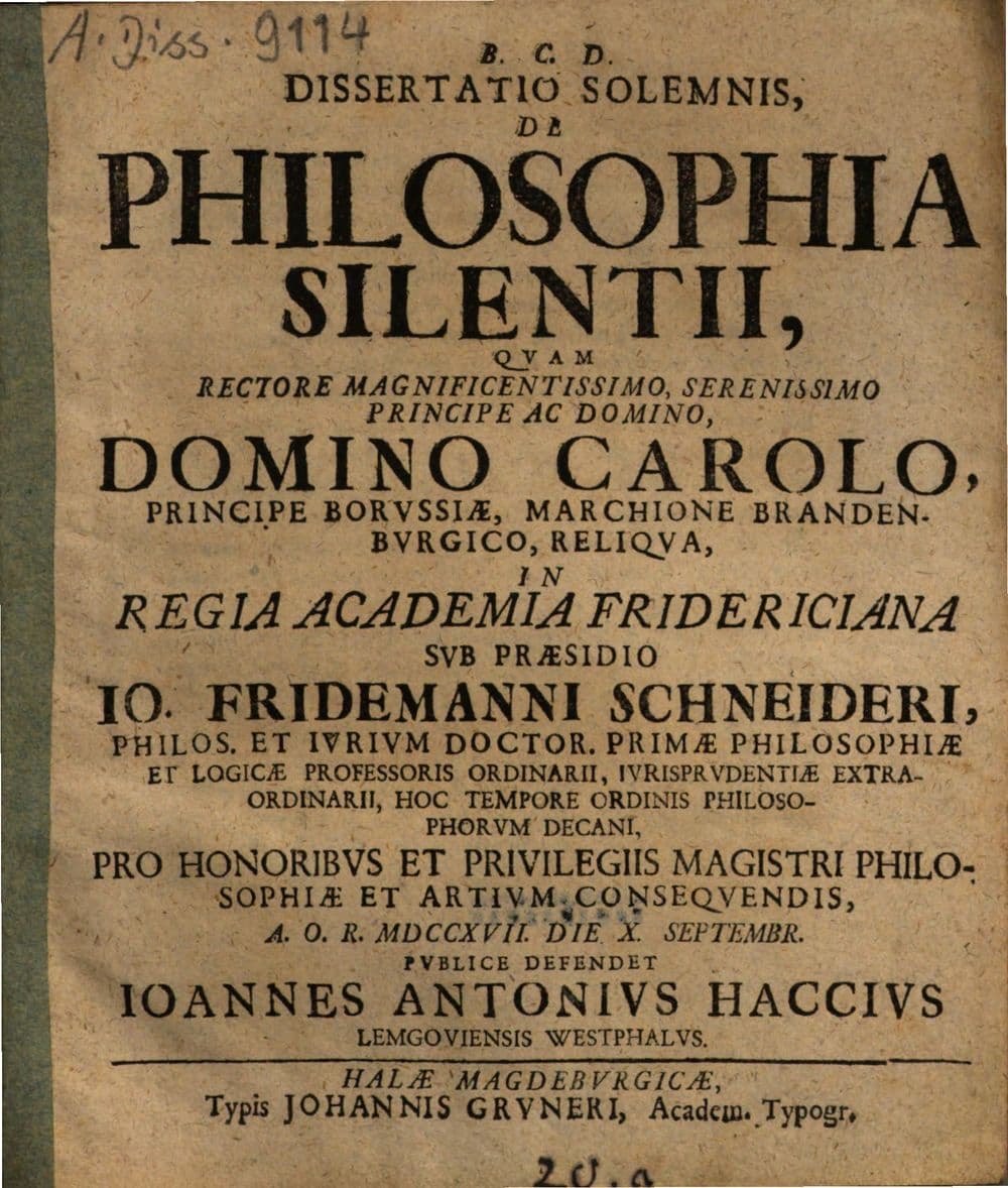 Dissertatio Solemnis, De Philosophia Silentii