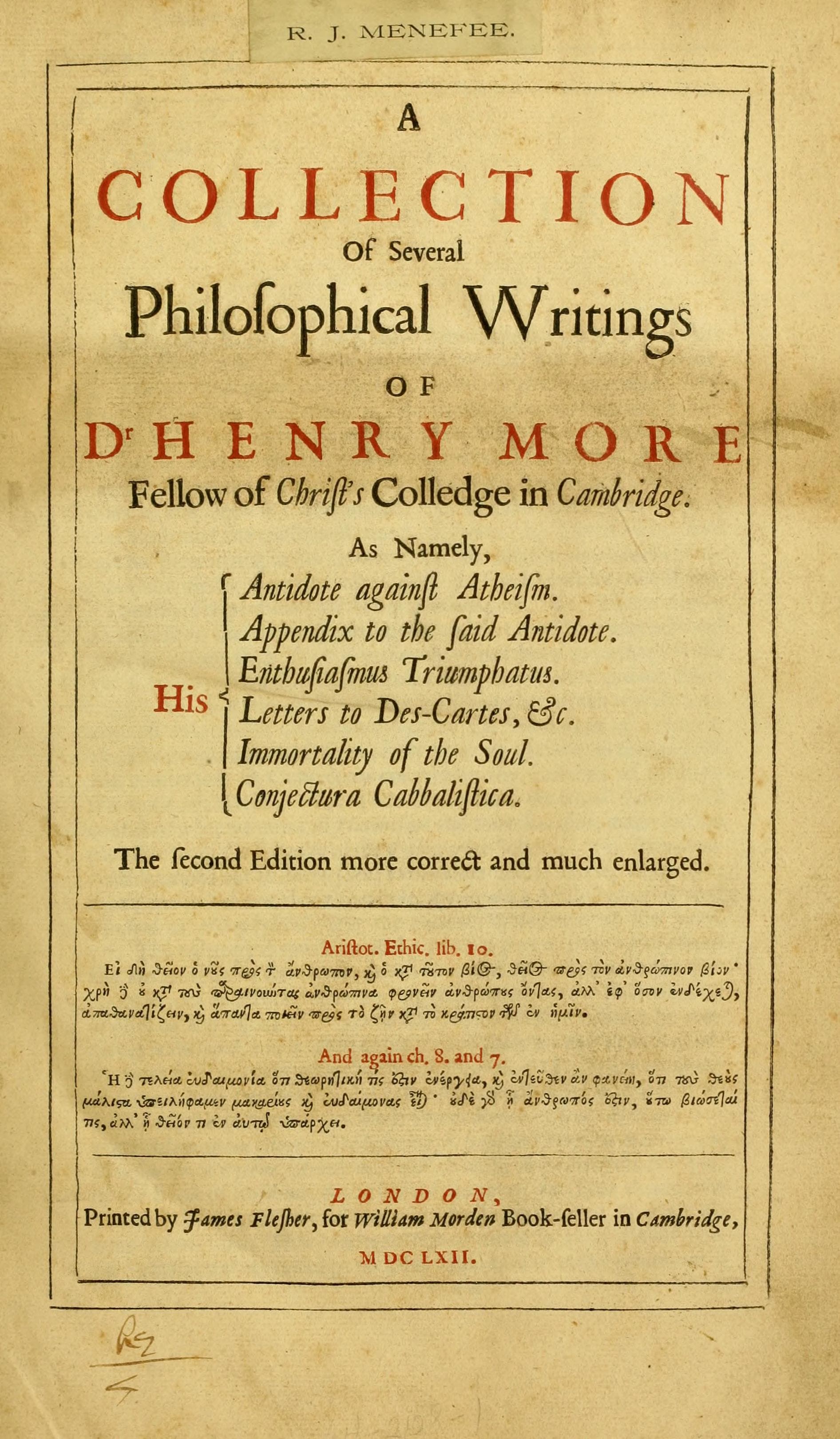 Philosophical Writings of Dr. Henry More