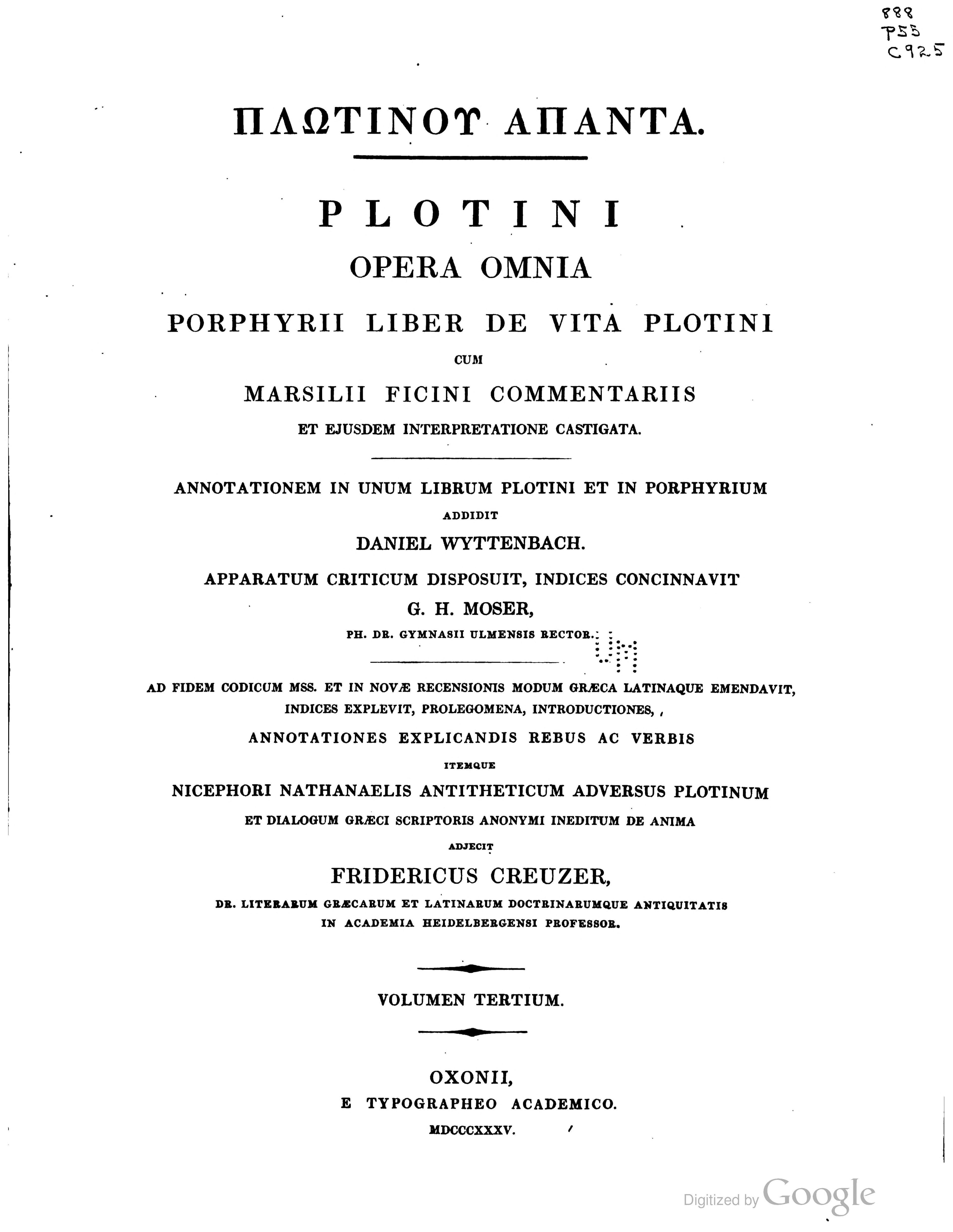 Plotini Opera Omnia (Enneads)