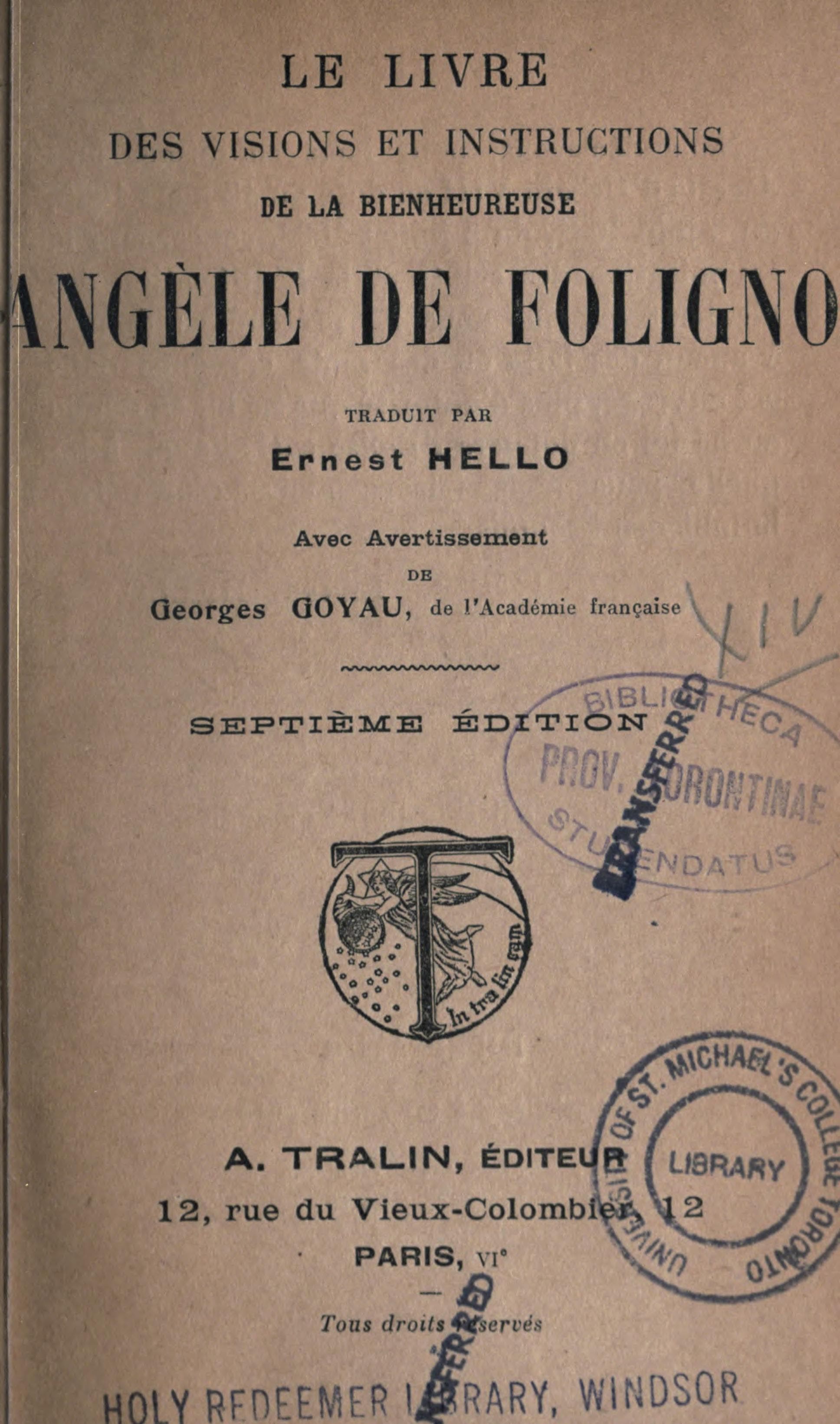 Le livre des visions et instructions de la bienheureuse Angèle de Foligno