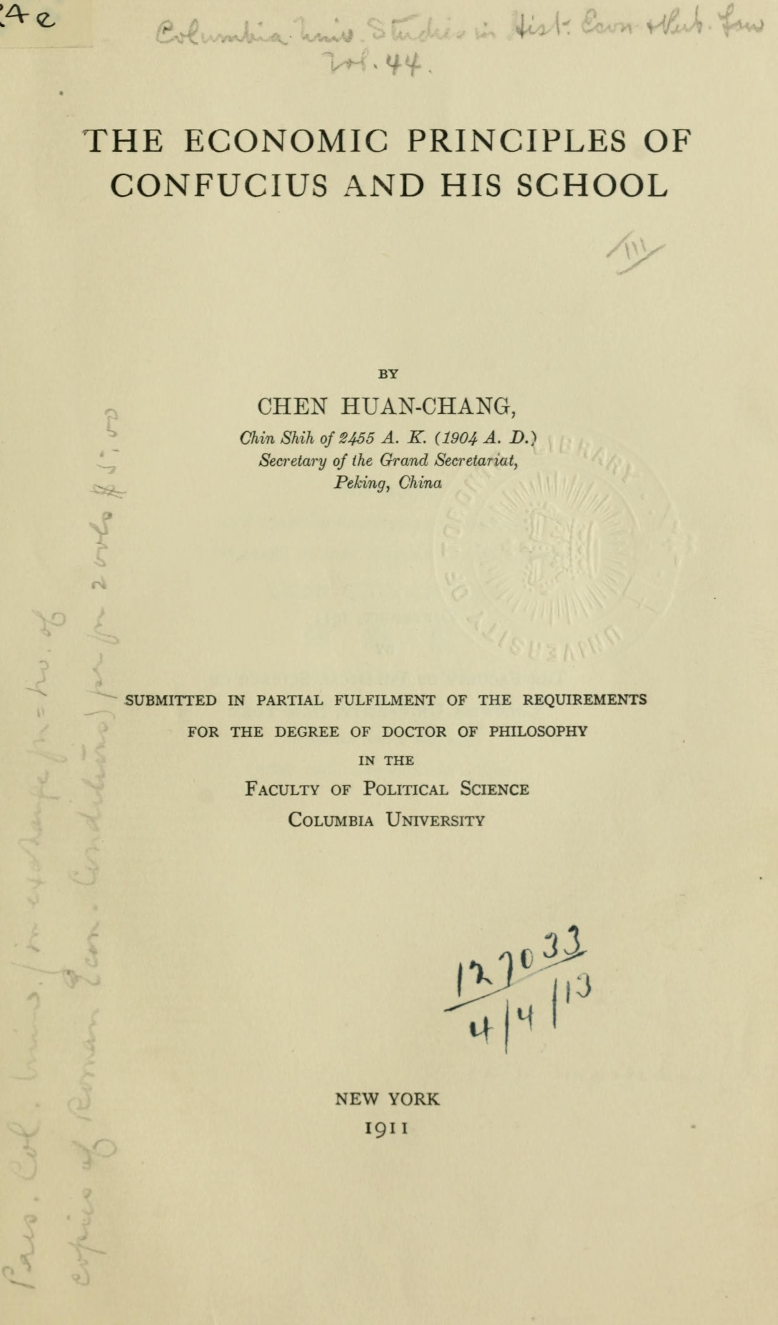 Economic Principles of Confucius and His School