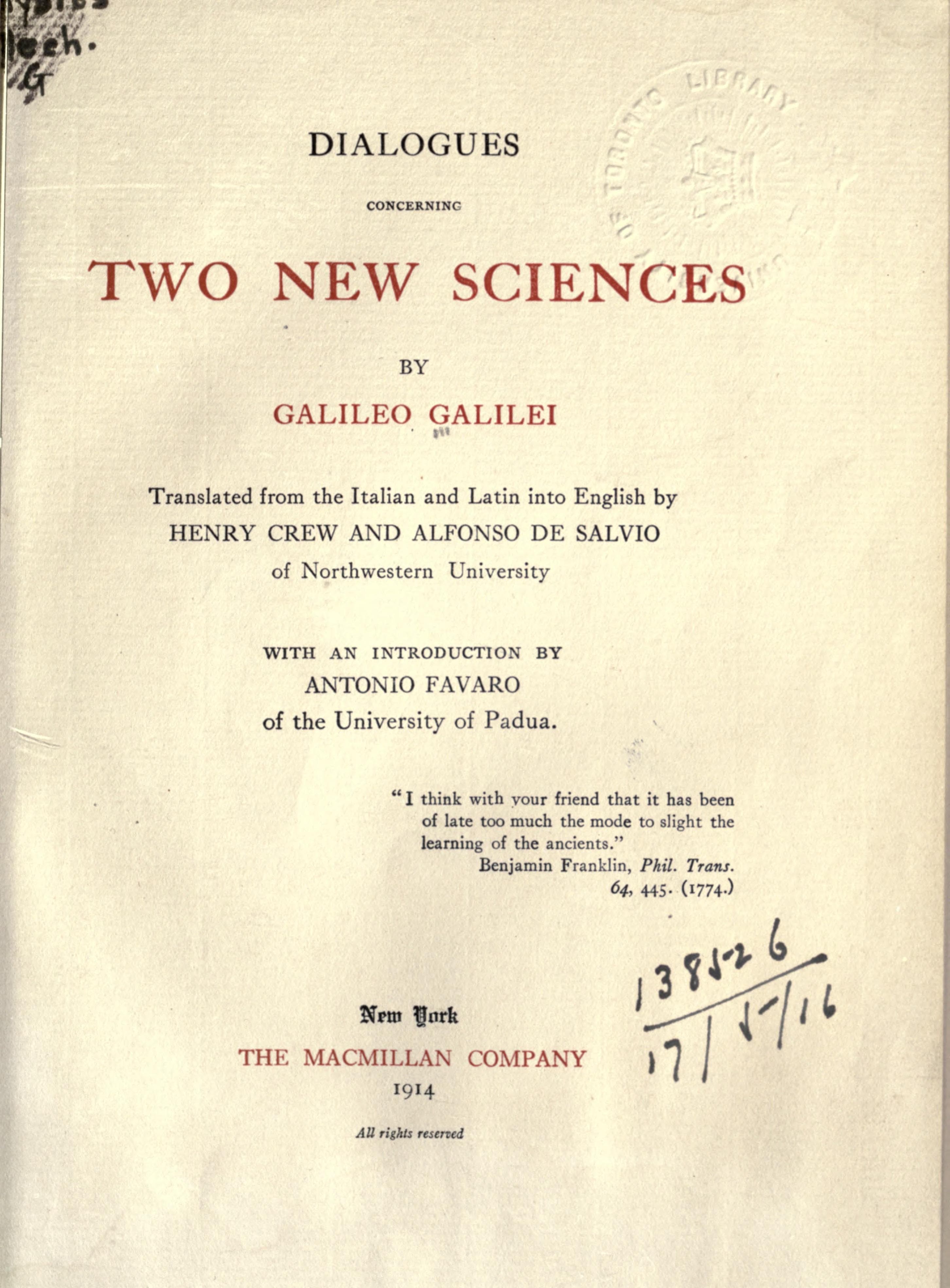 Dialogues Concerning Two New Sciences