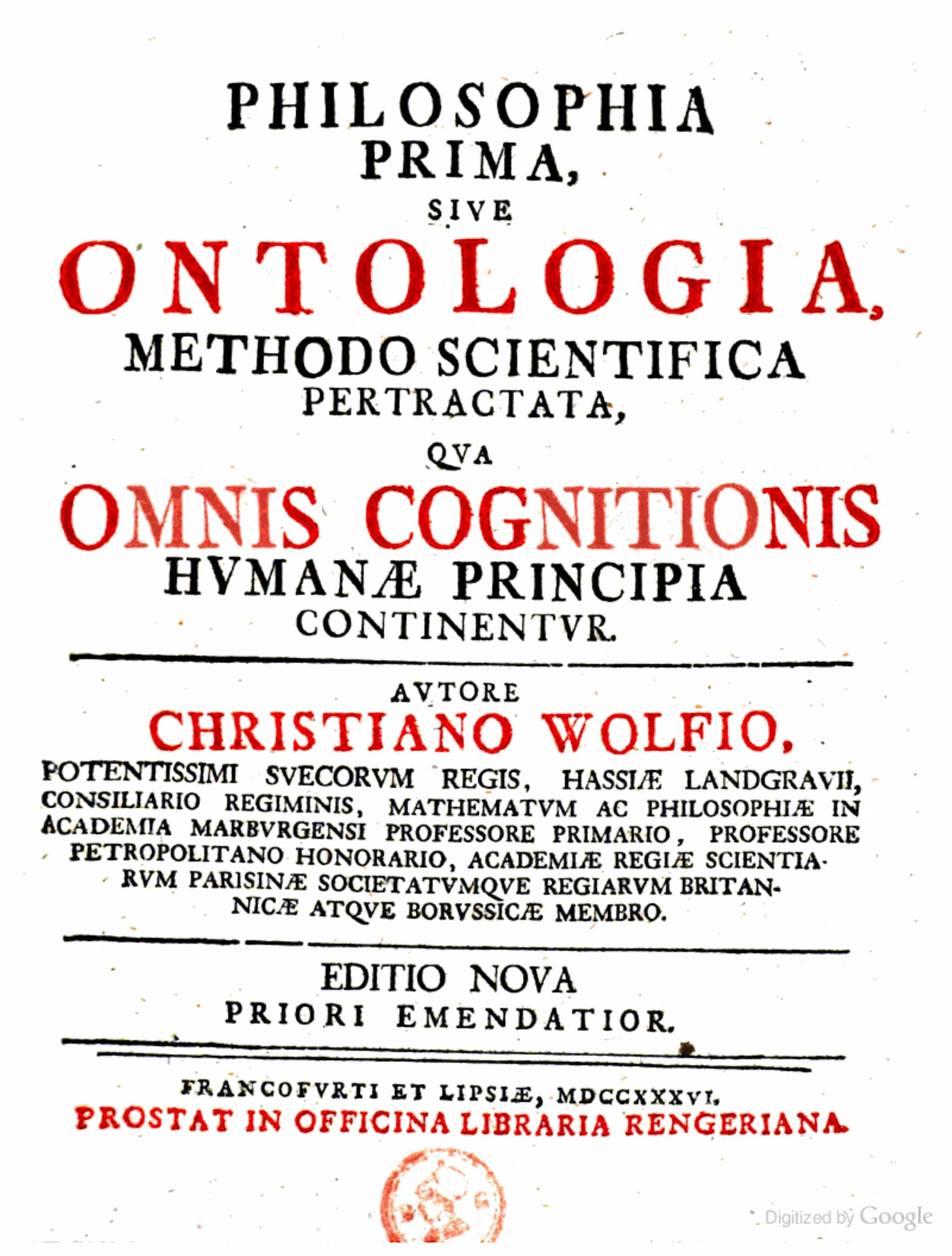 Philosophia prima sive Ontologia