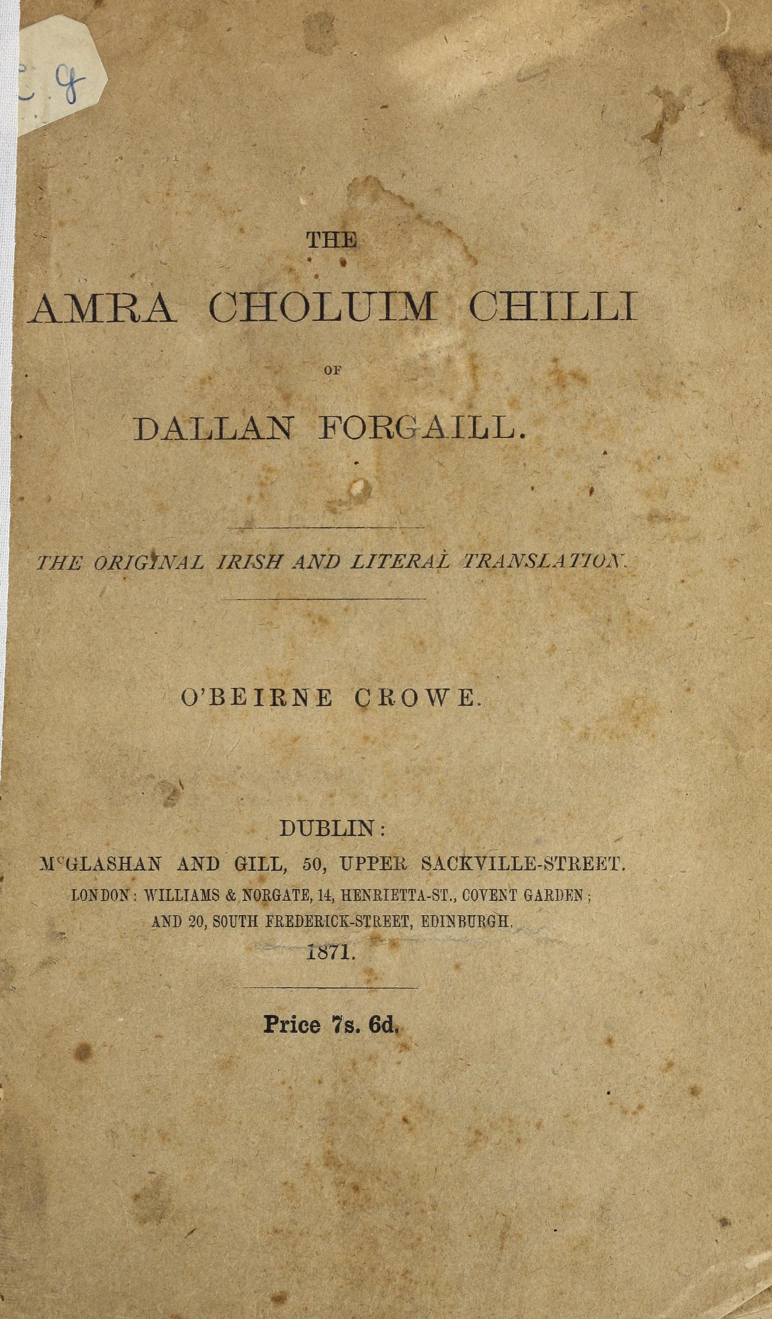 The Amra Choluim Chilli of Dallan Forgaill (from Lebor na hUidre)