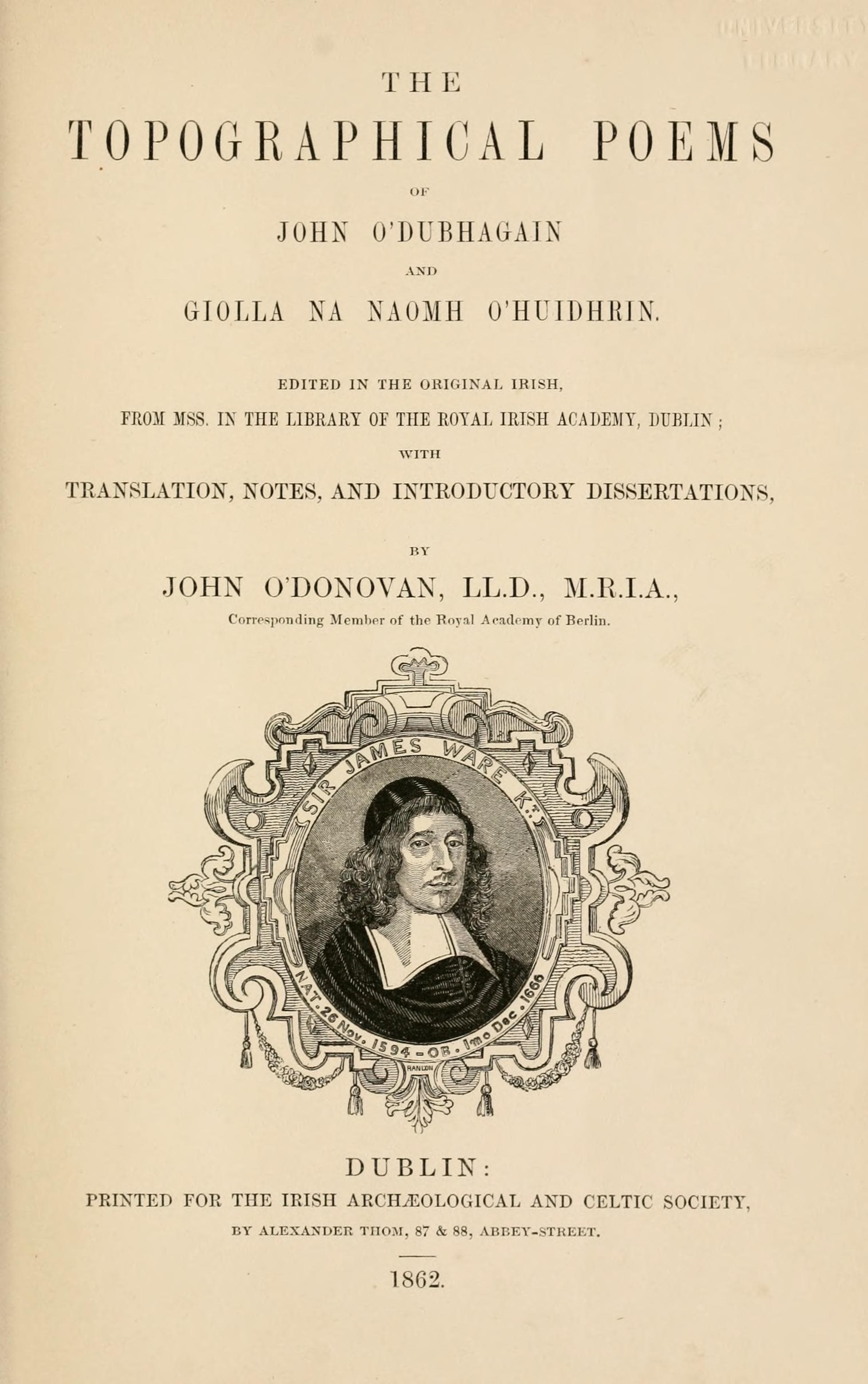 The Topographical Poems of O Dubhagain and O Huidhrin (14th-15th c.)