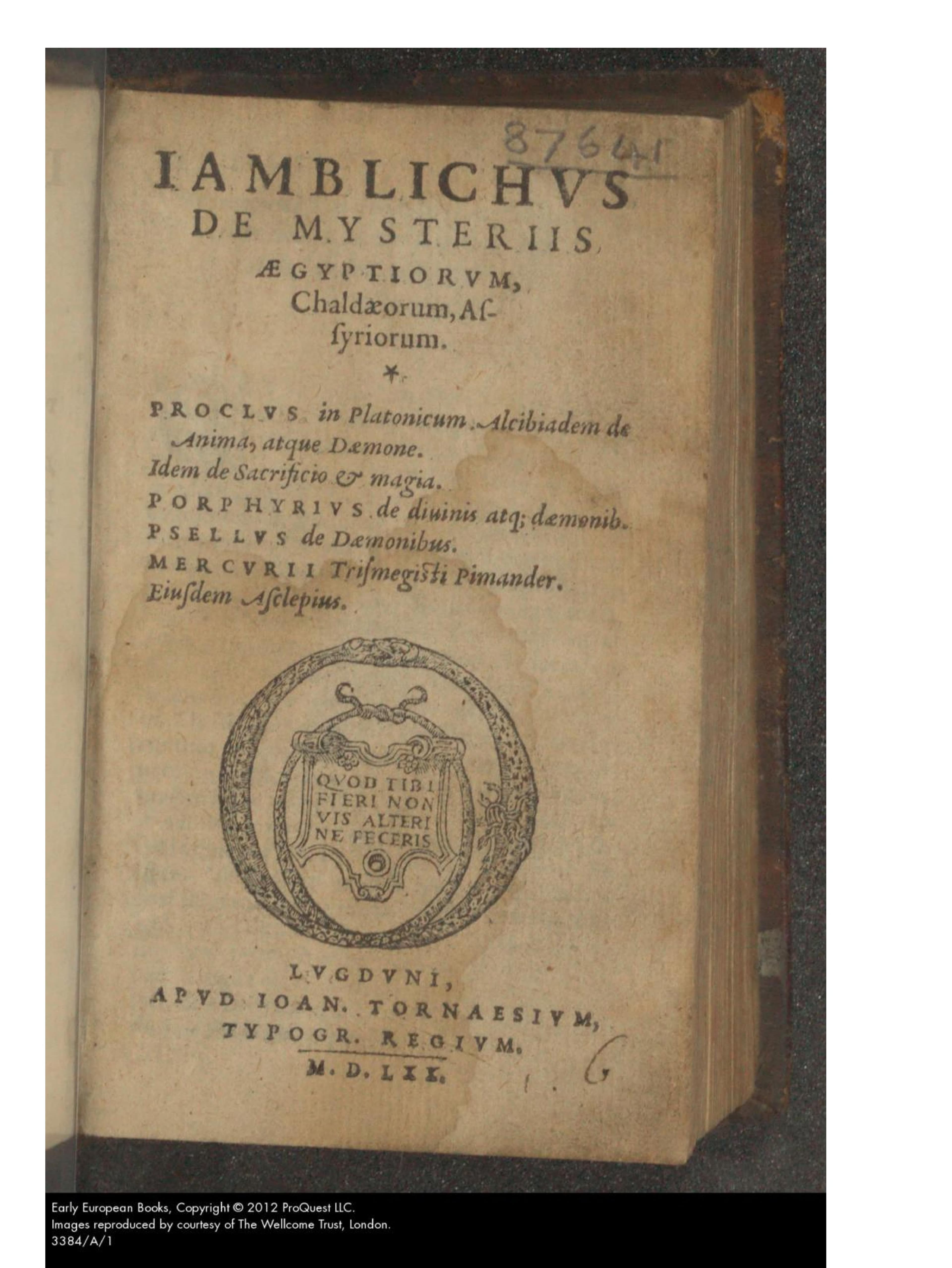 Iamblichus De Mysteriis (Ficino Edition 1570)