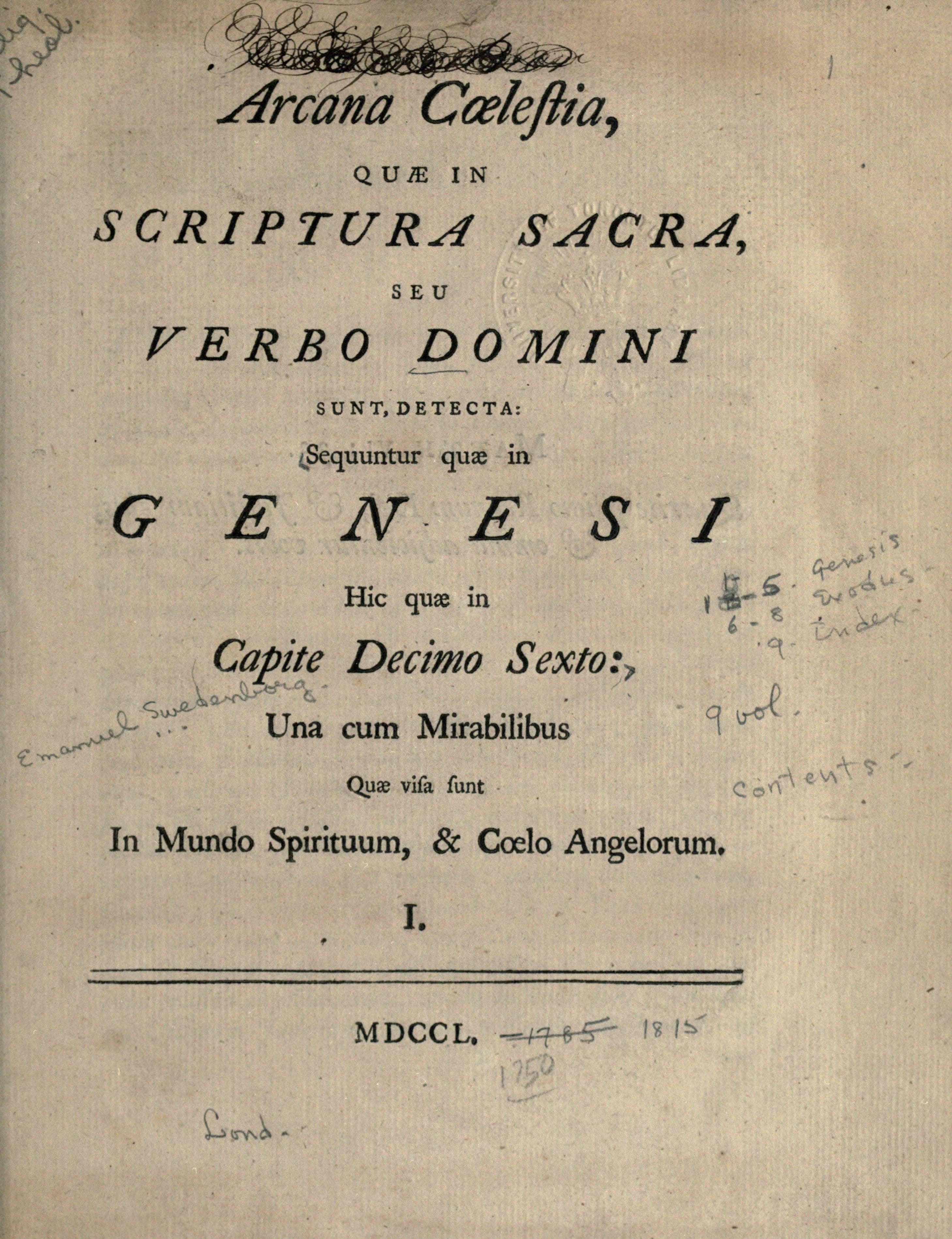 Swedenborg Arcana Caelestia Vol. II (1750)