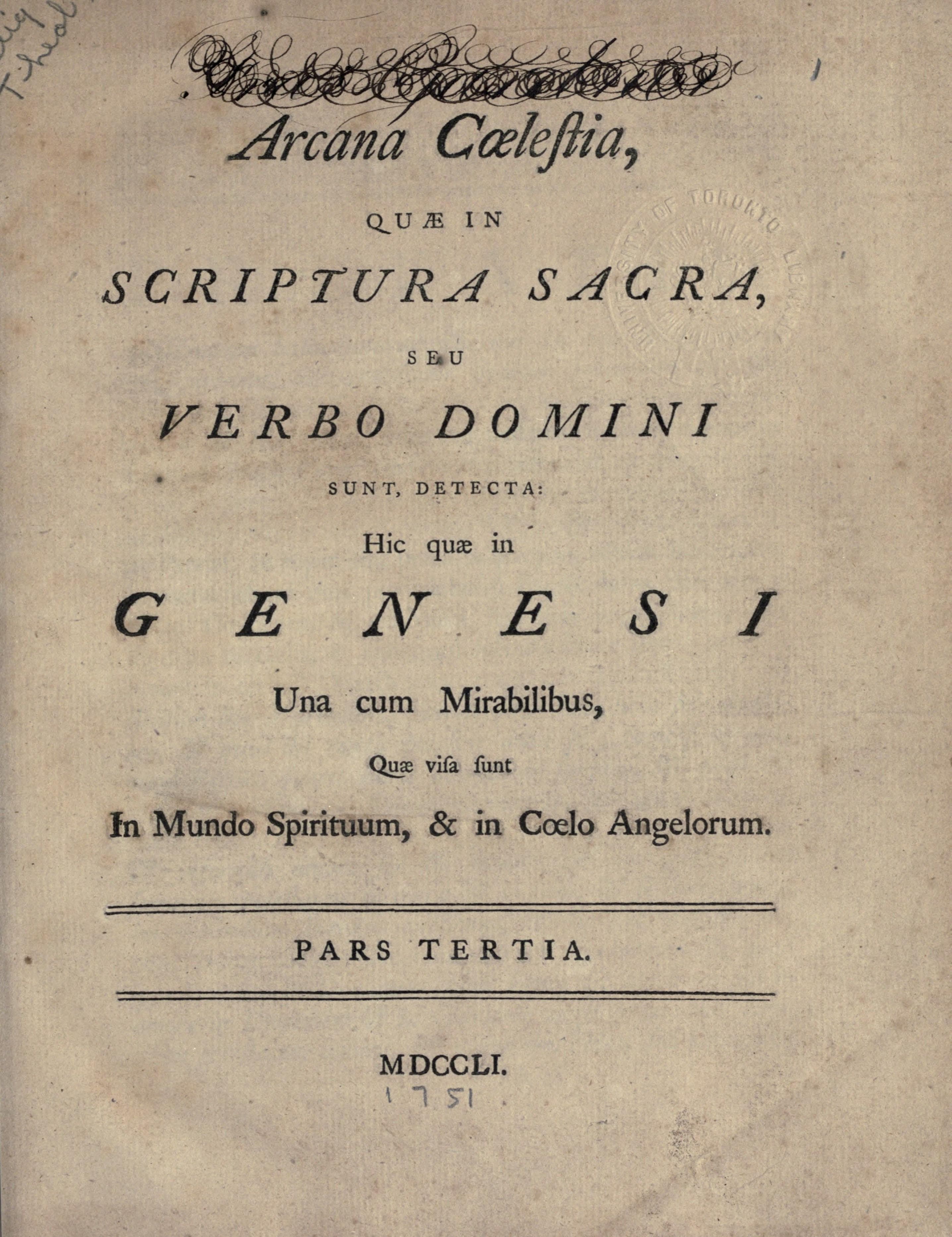 Swedenborg Arcana Caelestia Vol. III (1750)
