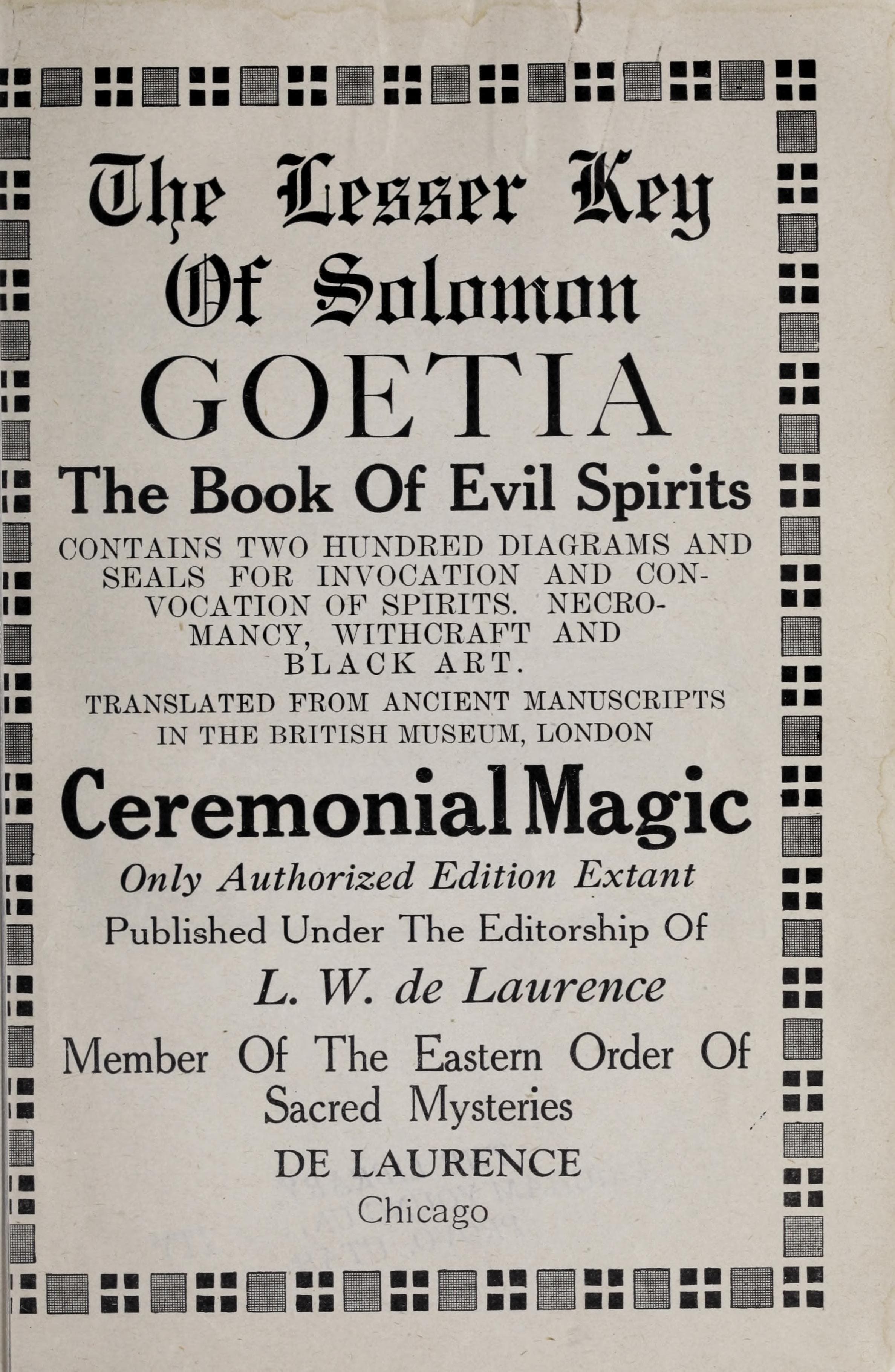 Lesser Key of Solomon (Goetia) - De Laurence Edition