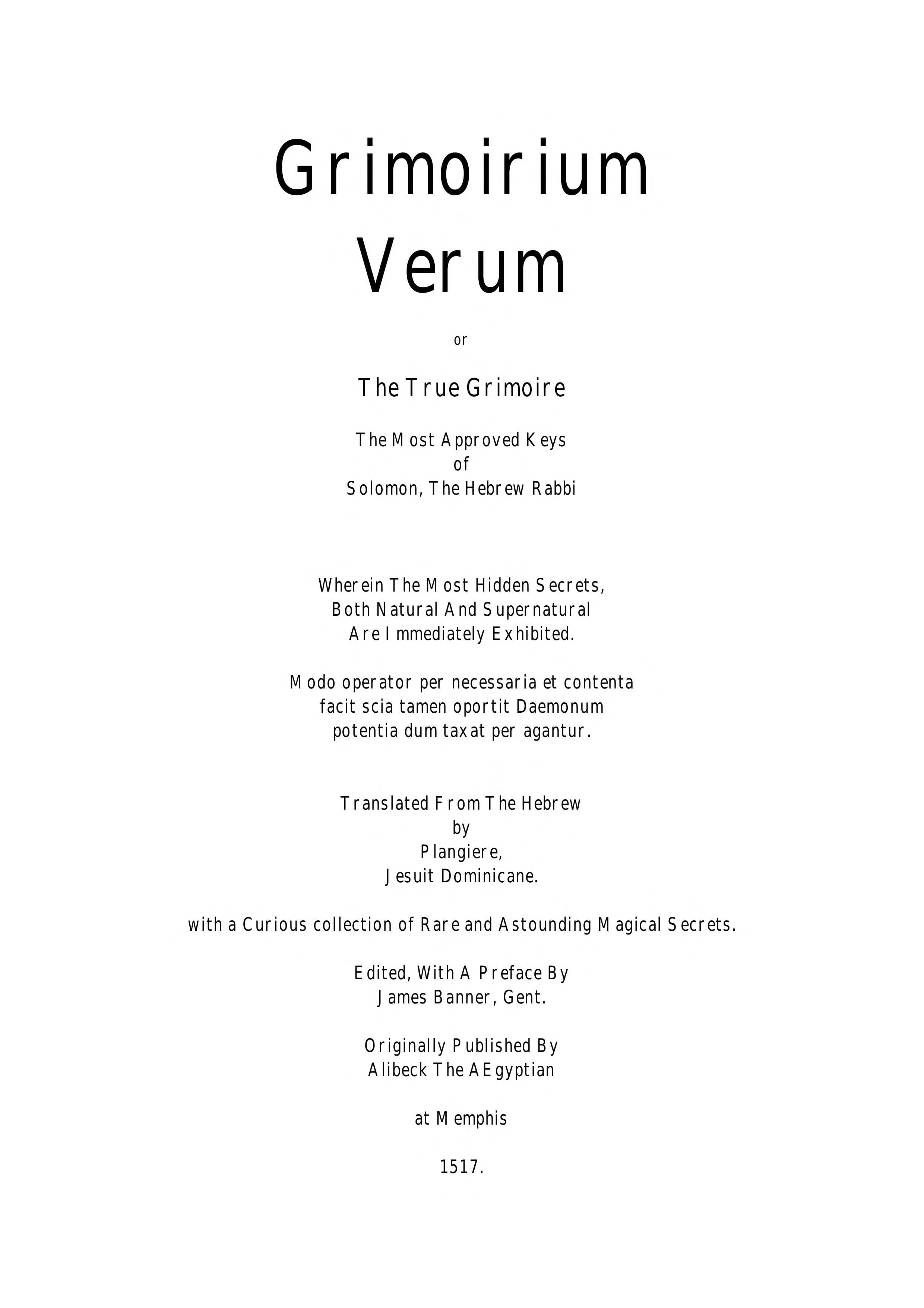 Grimorium Verum (The True Grimoire)