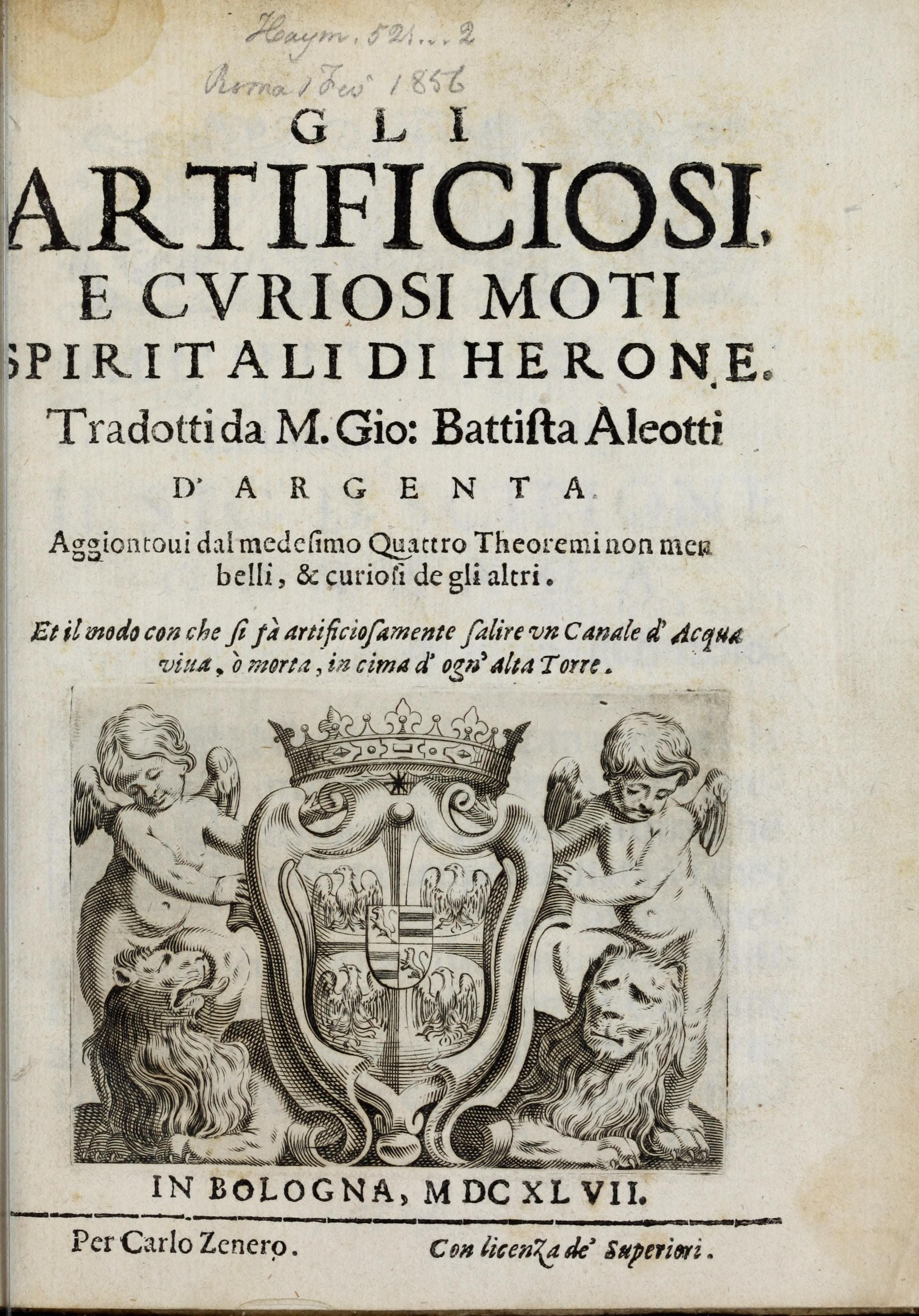 Gli artificiosi e curiosi moti spiritali (Aleotti 1647)