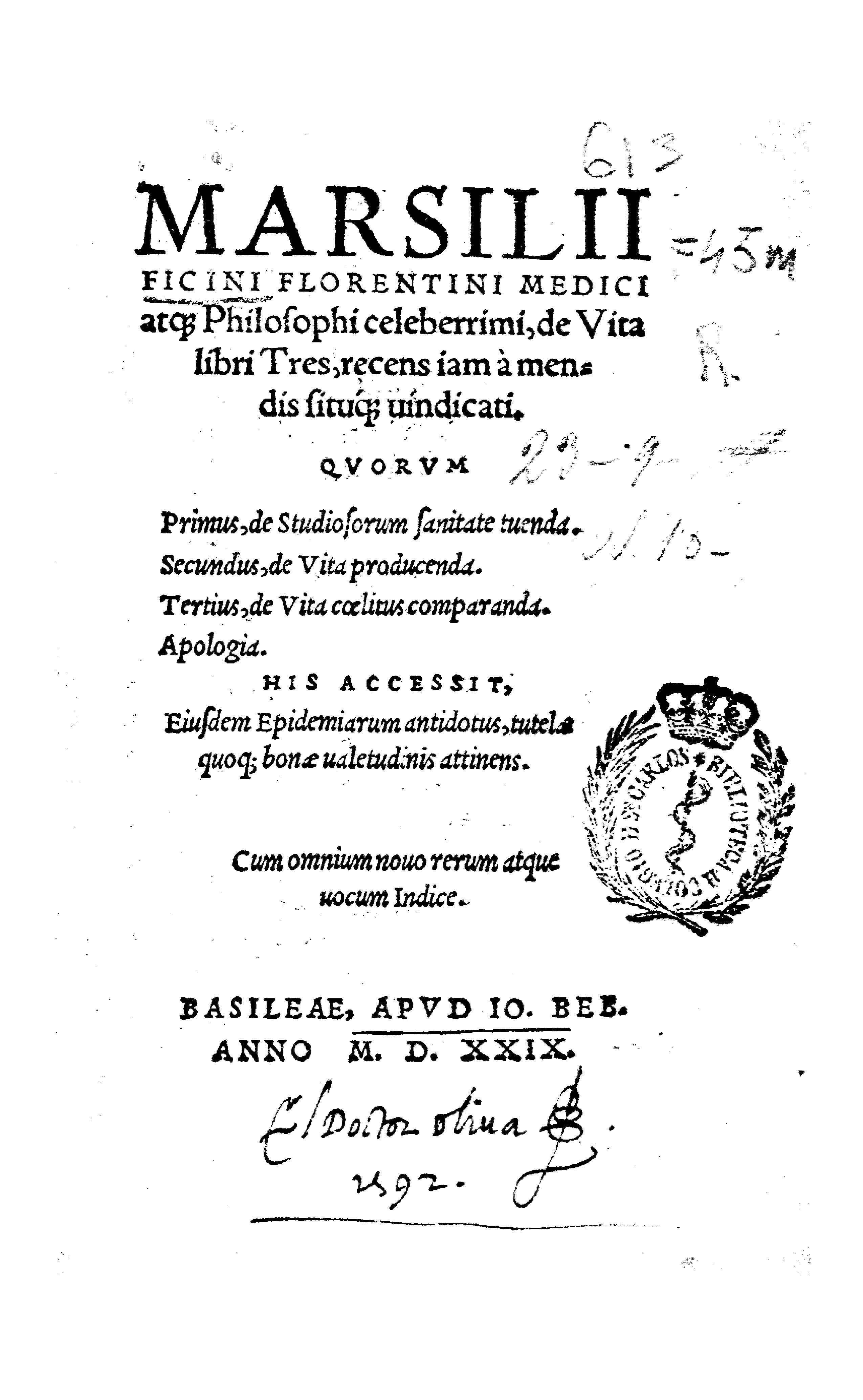 De vita libri tres (Three Books on Life, 1529)