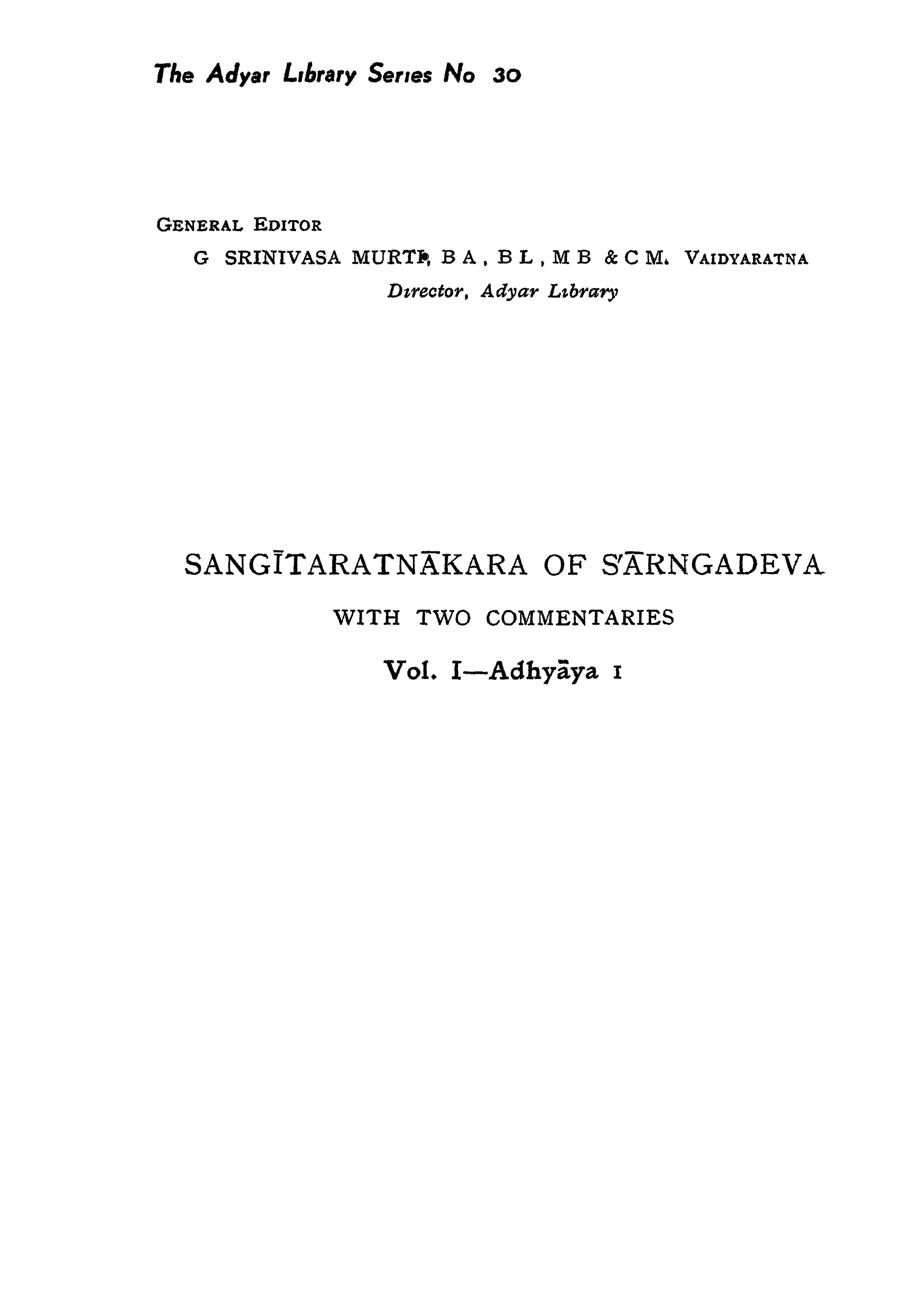 Sangita Ratnakara Vol. 1: Svaragatadhyaya