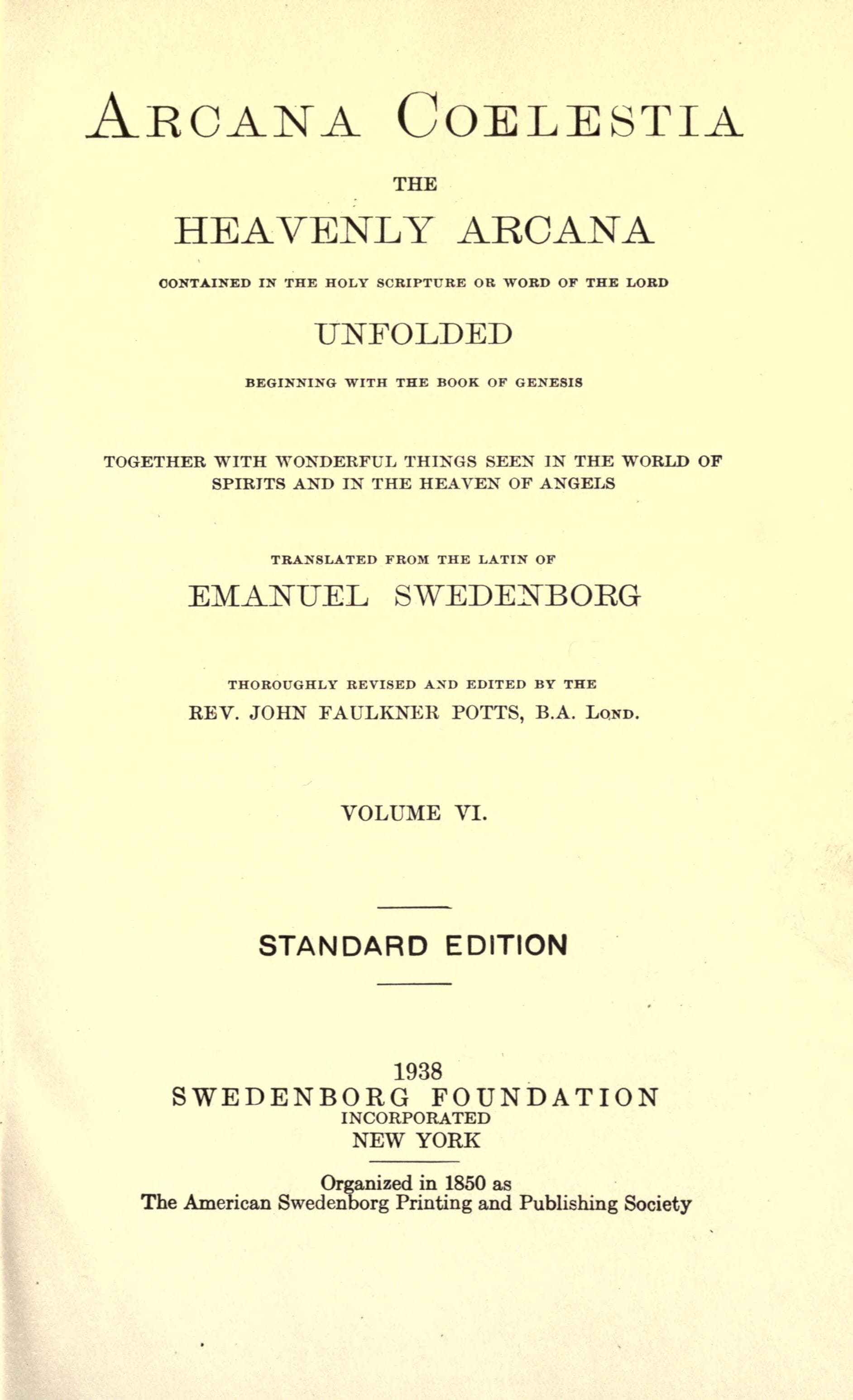 Arcana Coelestia, Vol. VI