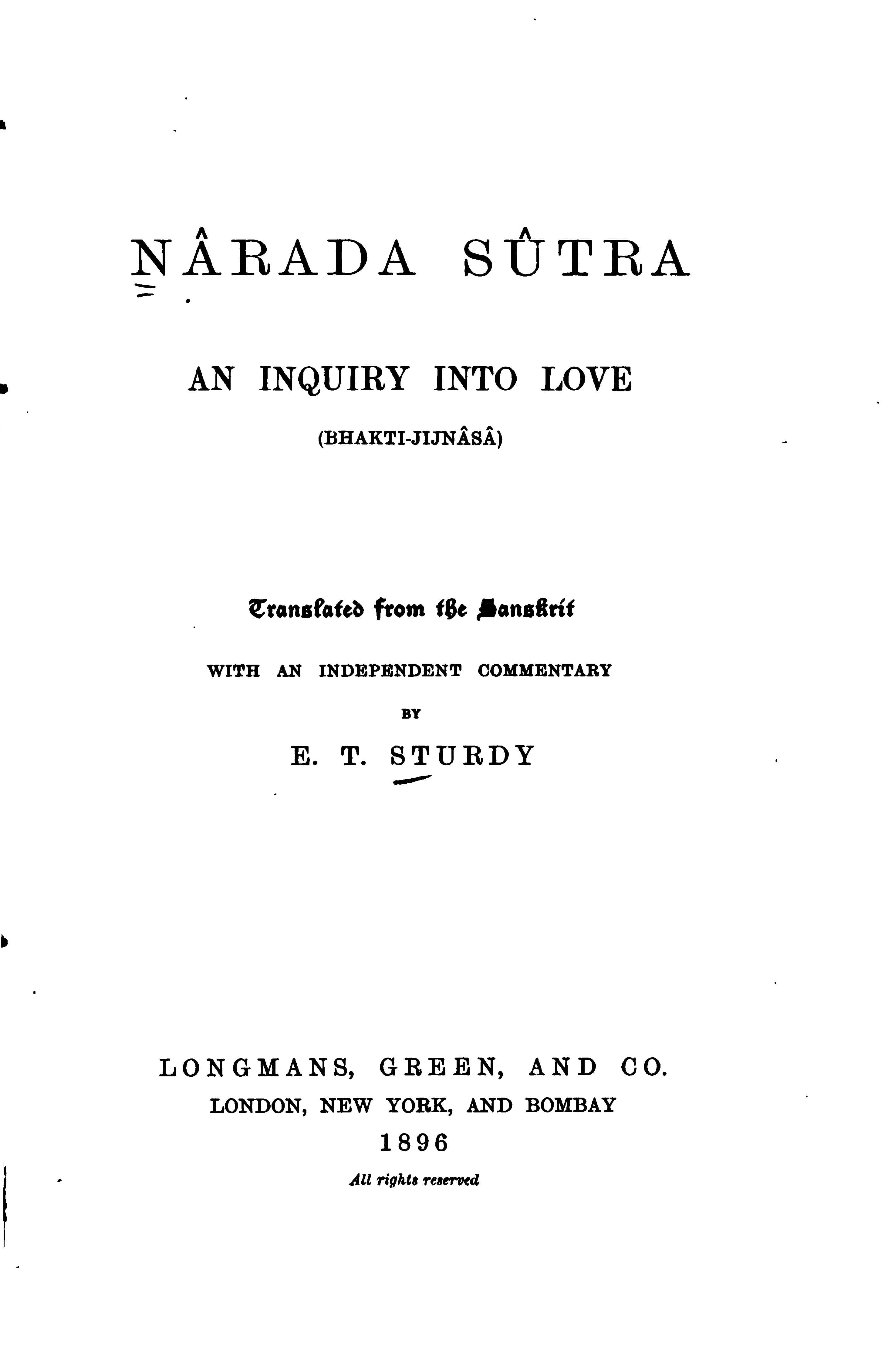 Narada Sutra: An Inquiry Into Love (Bhakti-Jijnasa)