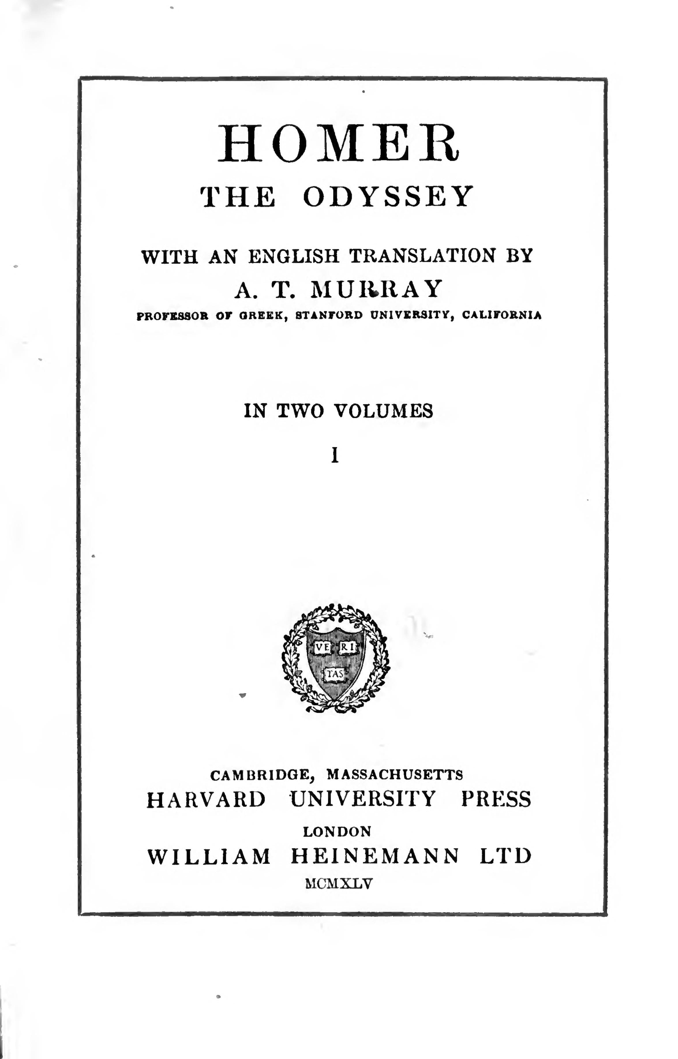 The Odyssey I: Books 1-12 (Loeb L104)