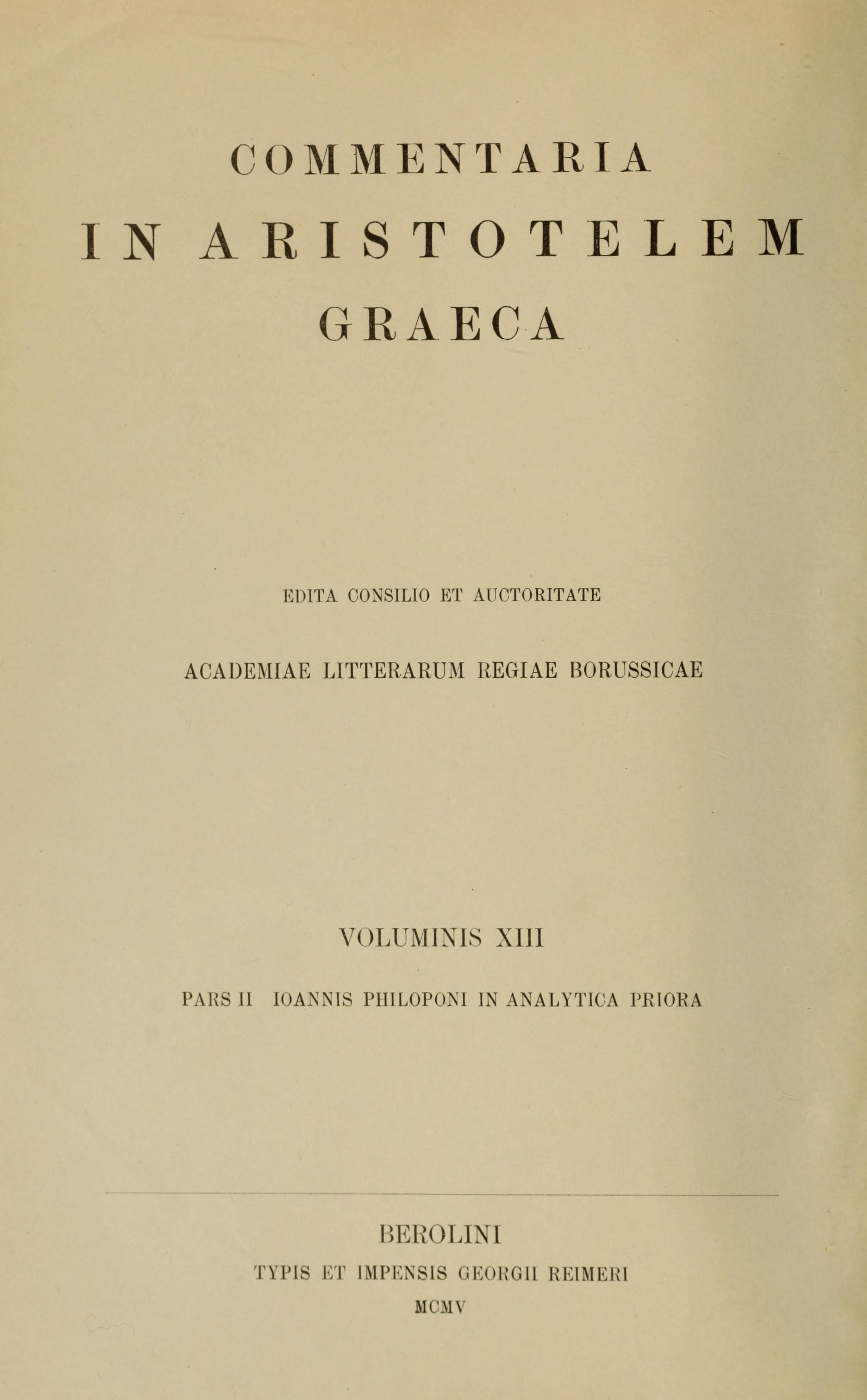 Philoponus In Aristotelis Analytica Priora (CAG XIII.2)