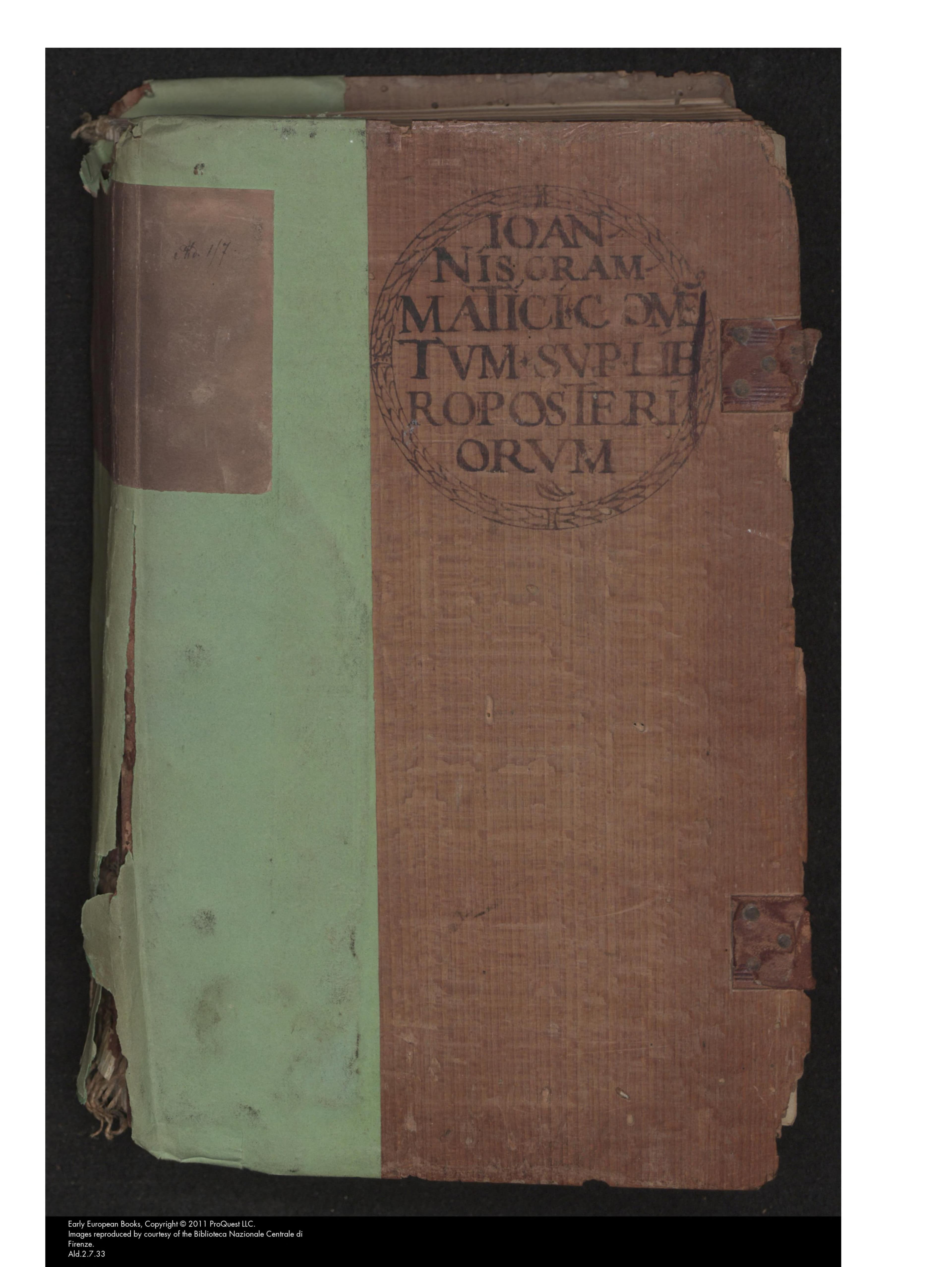 Philoponus In Posteriora Resolutoria Aristotelis (Aldus 1504)