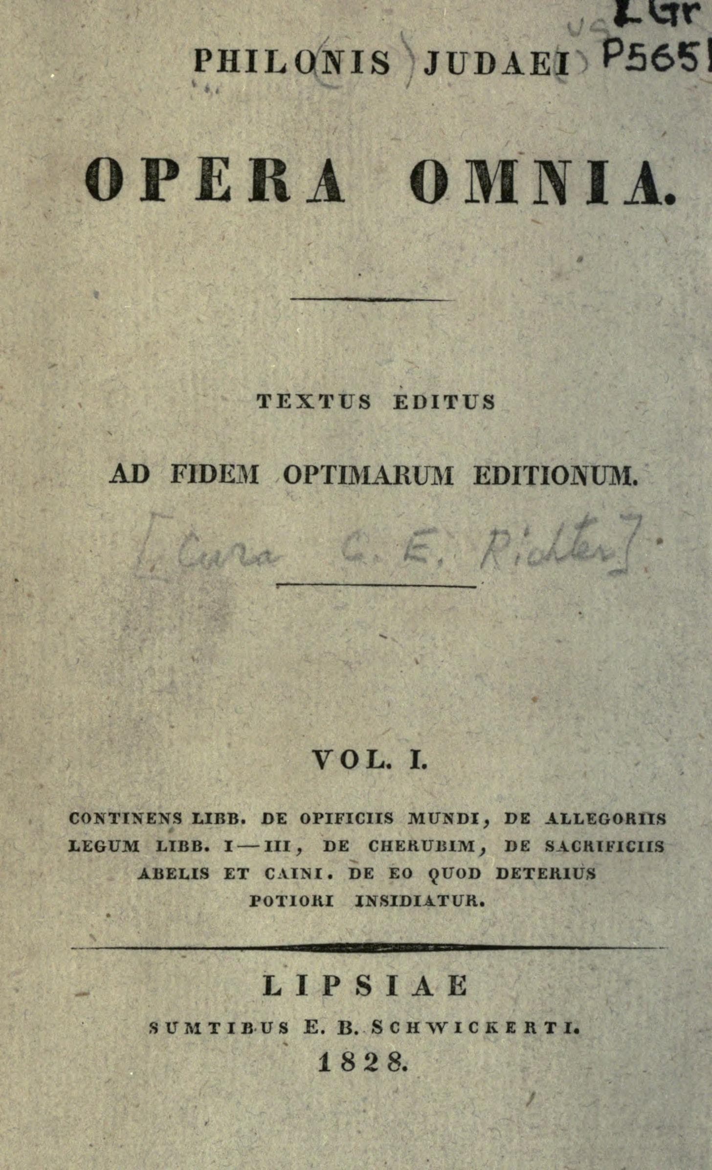 Philonis Judaei Opera Omnia (Vol. 1)
