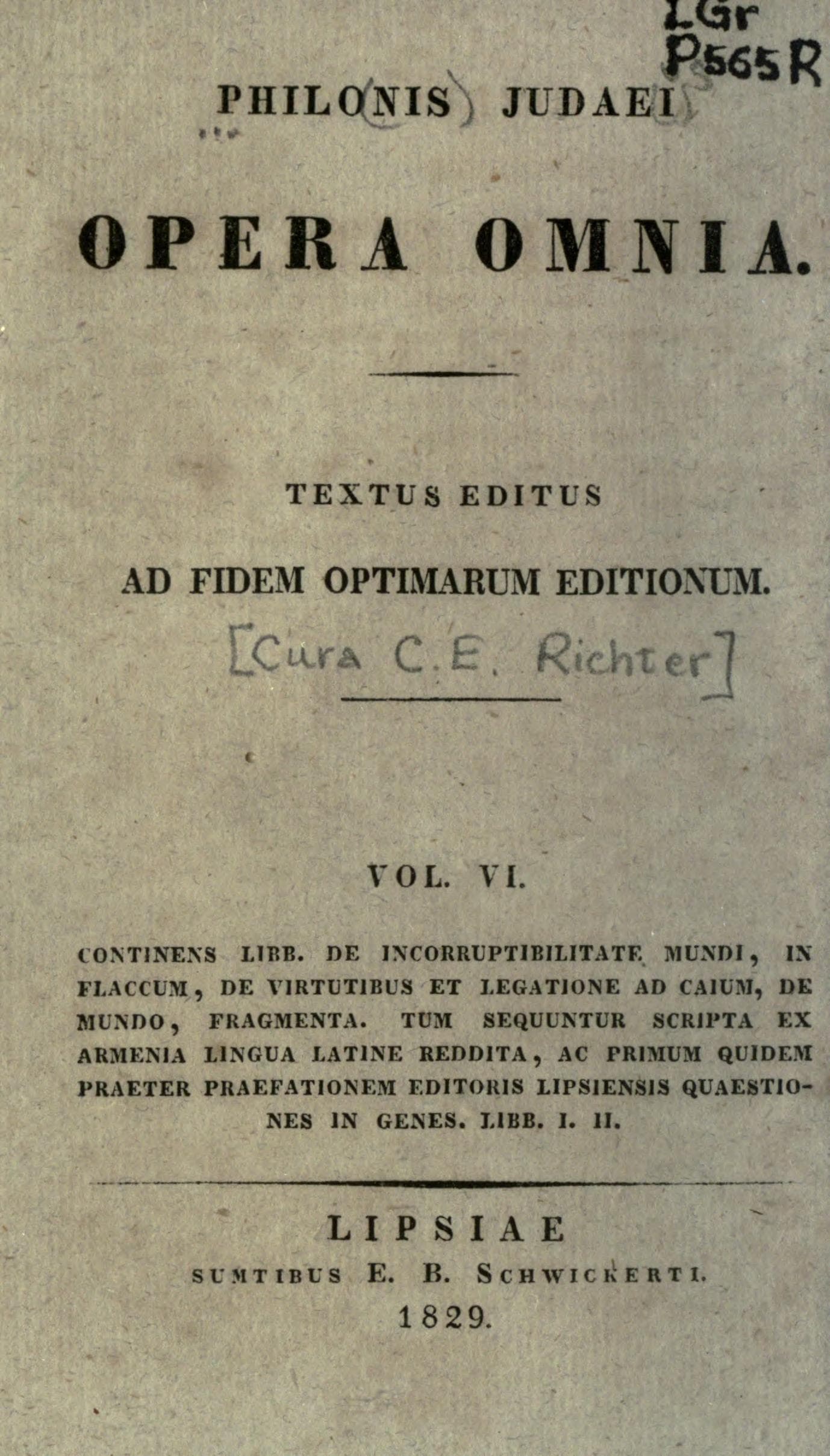 Philonis Judaei Opera Omnia (Vol. 6)
