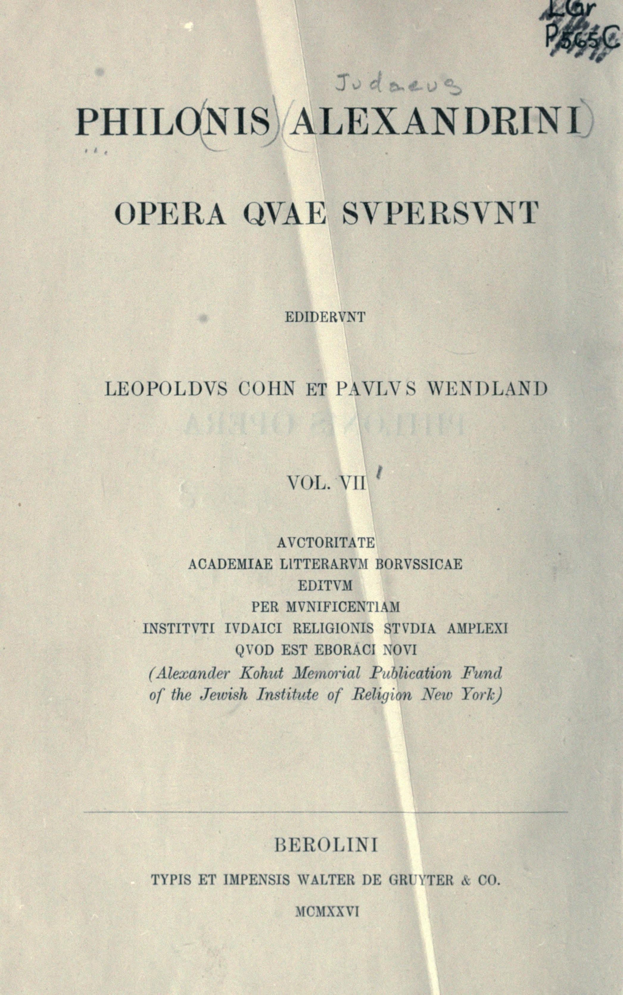 Philonis Alexandrini Opera Quae Supersunt (Vol. 7 - Indices)