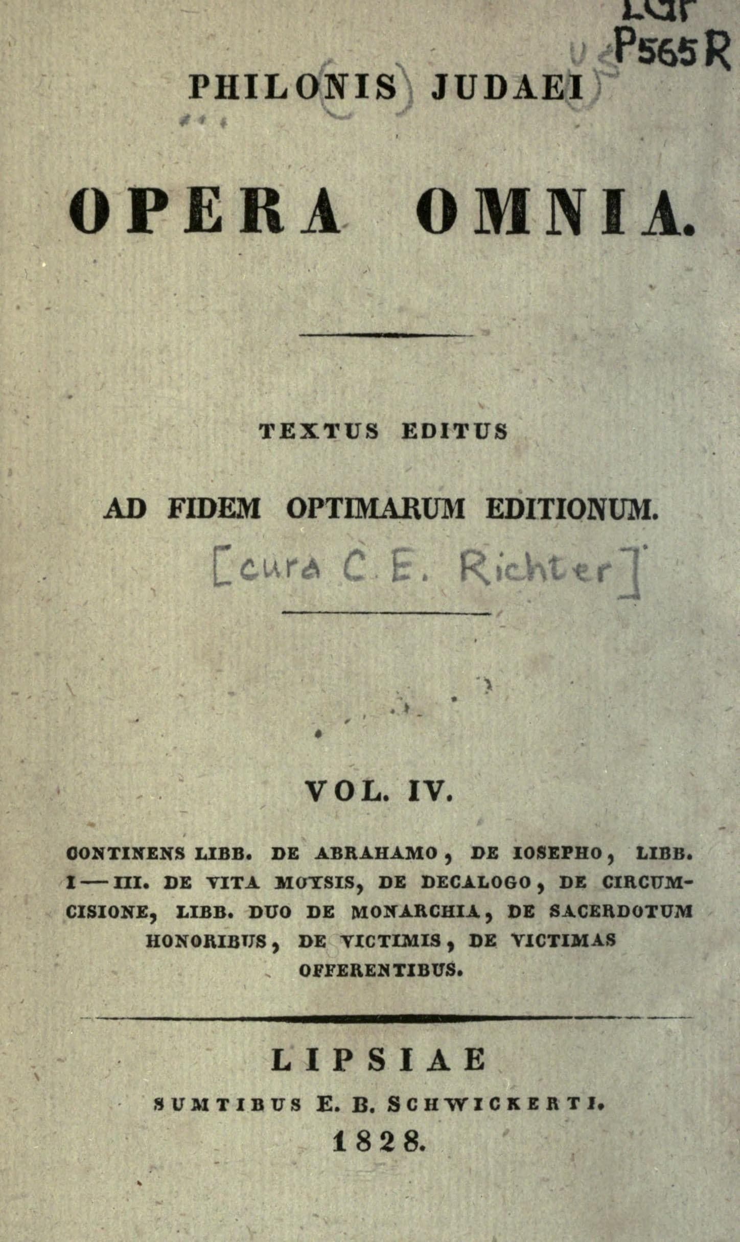 Philonis Judaei Opera Omnia (Vol. 4)