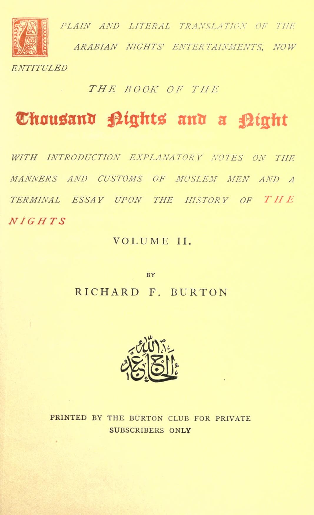 The Book of the Thousand Nights and a Night, Vol. 1