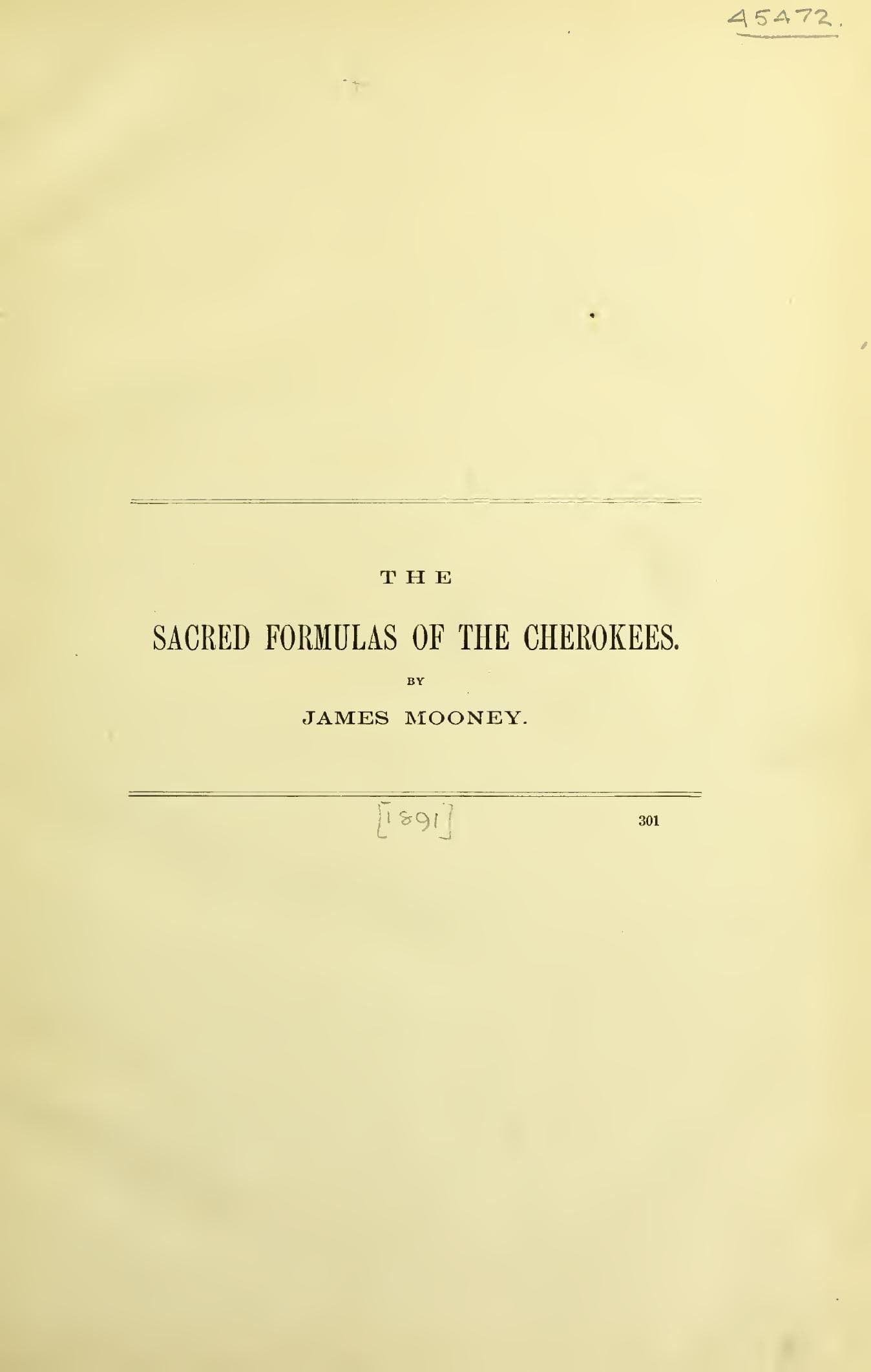 The Sacred Formulas of the Cherokees