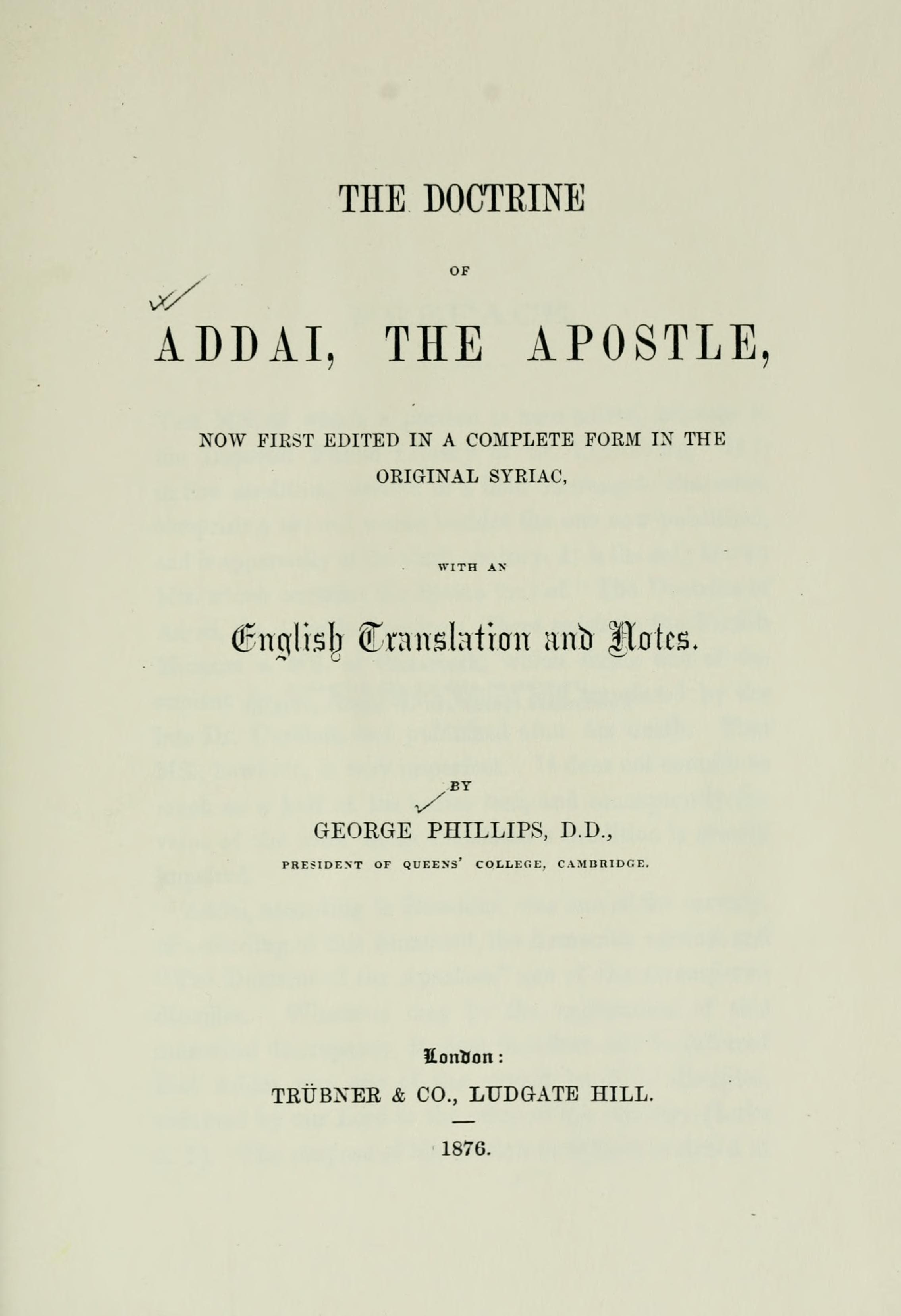 The Doctrine of Addai the Apostle