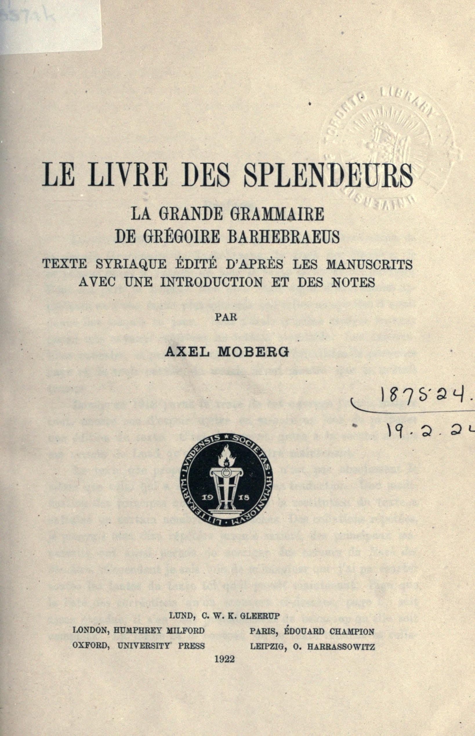Le Livre des Splendeurs (Grammaire)