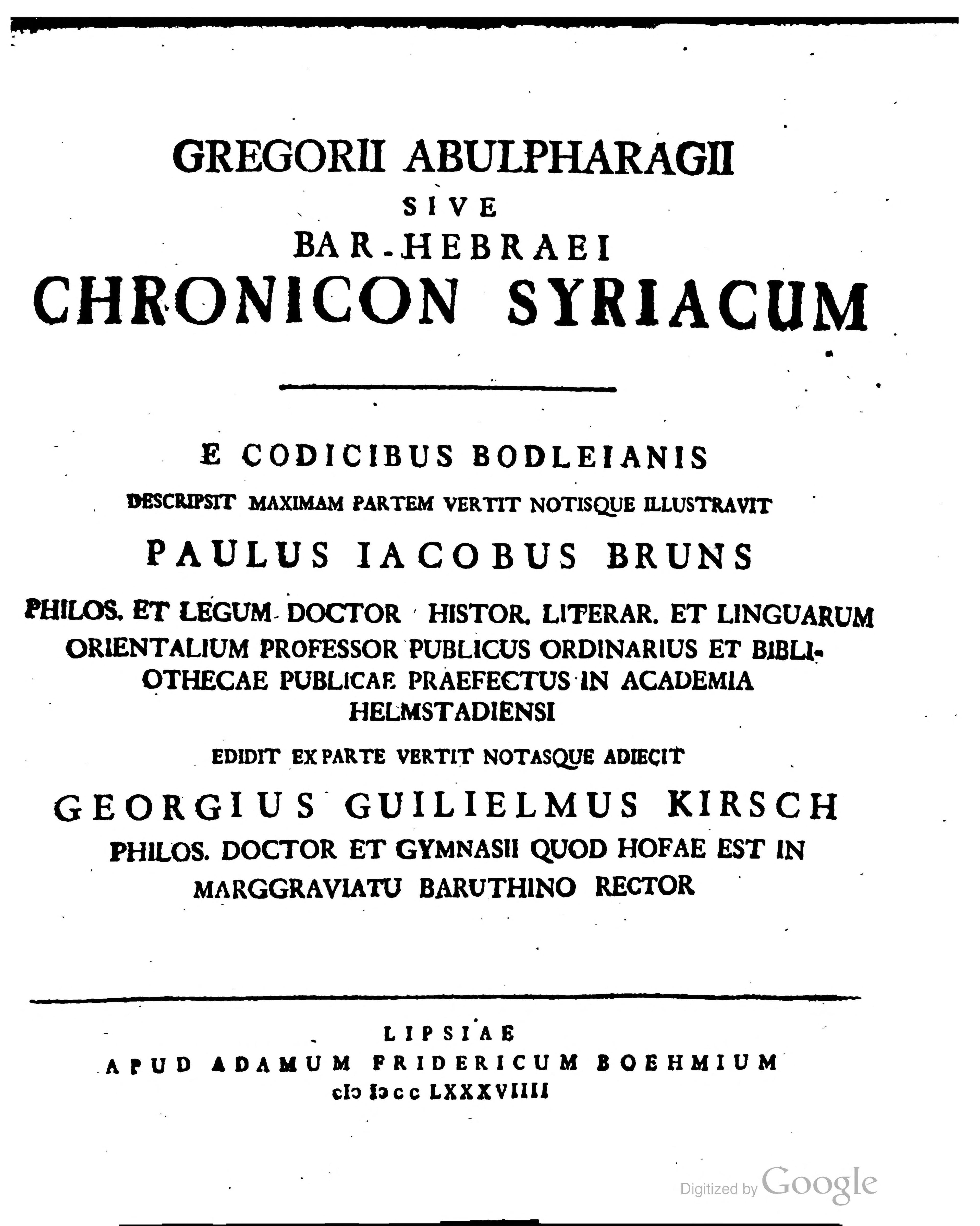 Chronicon Syriacum (Bruns & Kirsch ed.)