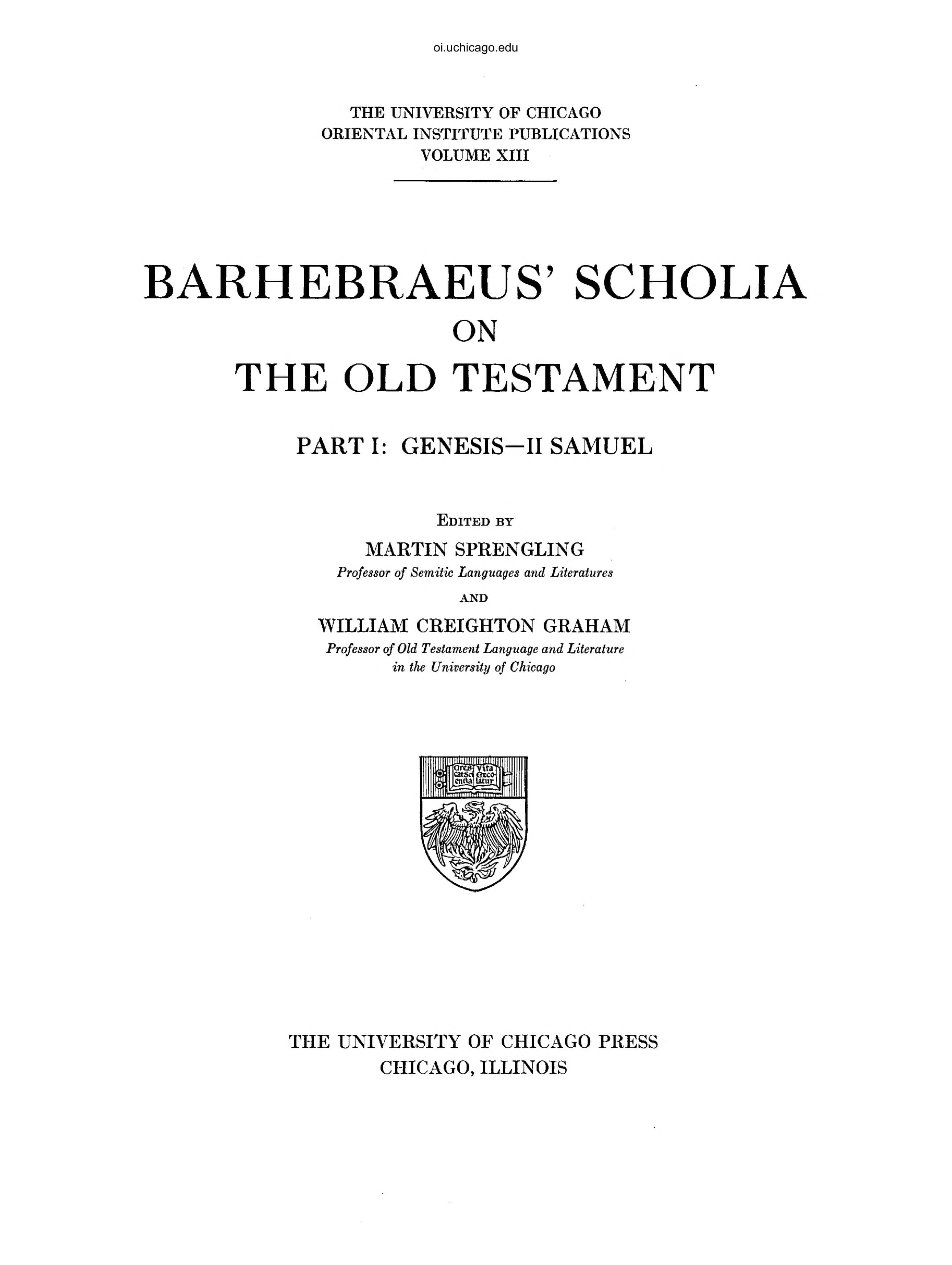 Scholia on the Old Testament, Part I: Genesis-II Samuel