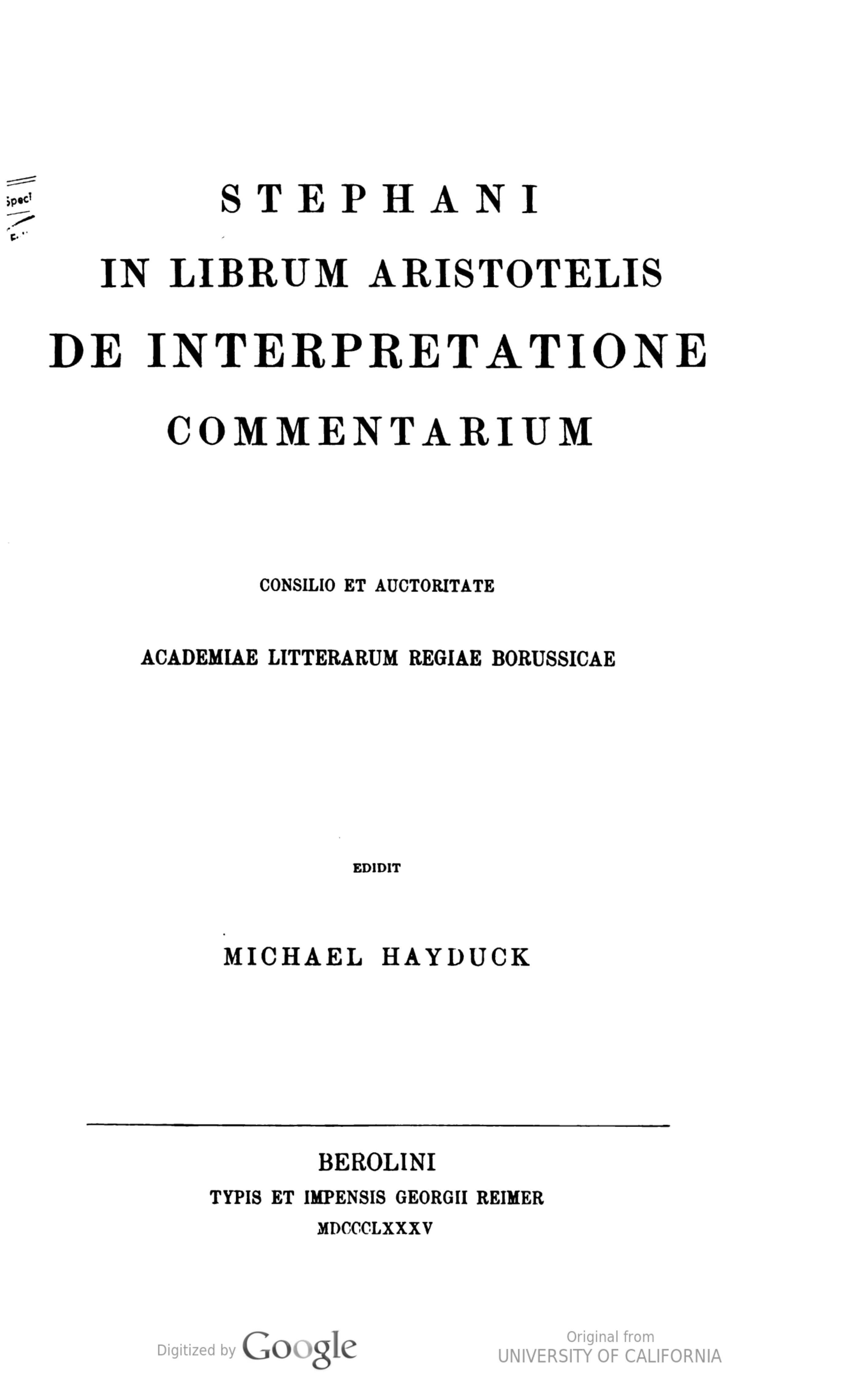 In librum Aristotelis De interpretatione commentarium