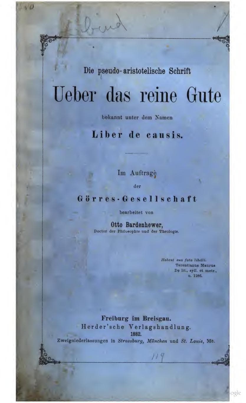 Liber de causis (Die pseudoaristotelische Schrift über das reine Gute)
