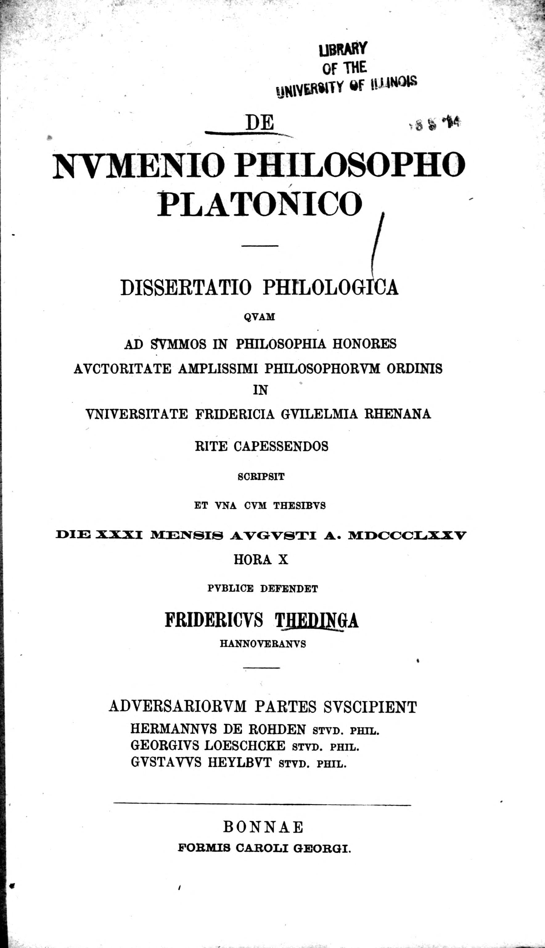De Numenio Philosopho Platonico (Numenius Fragments)