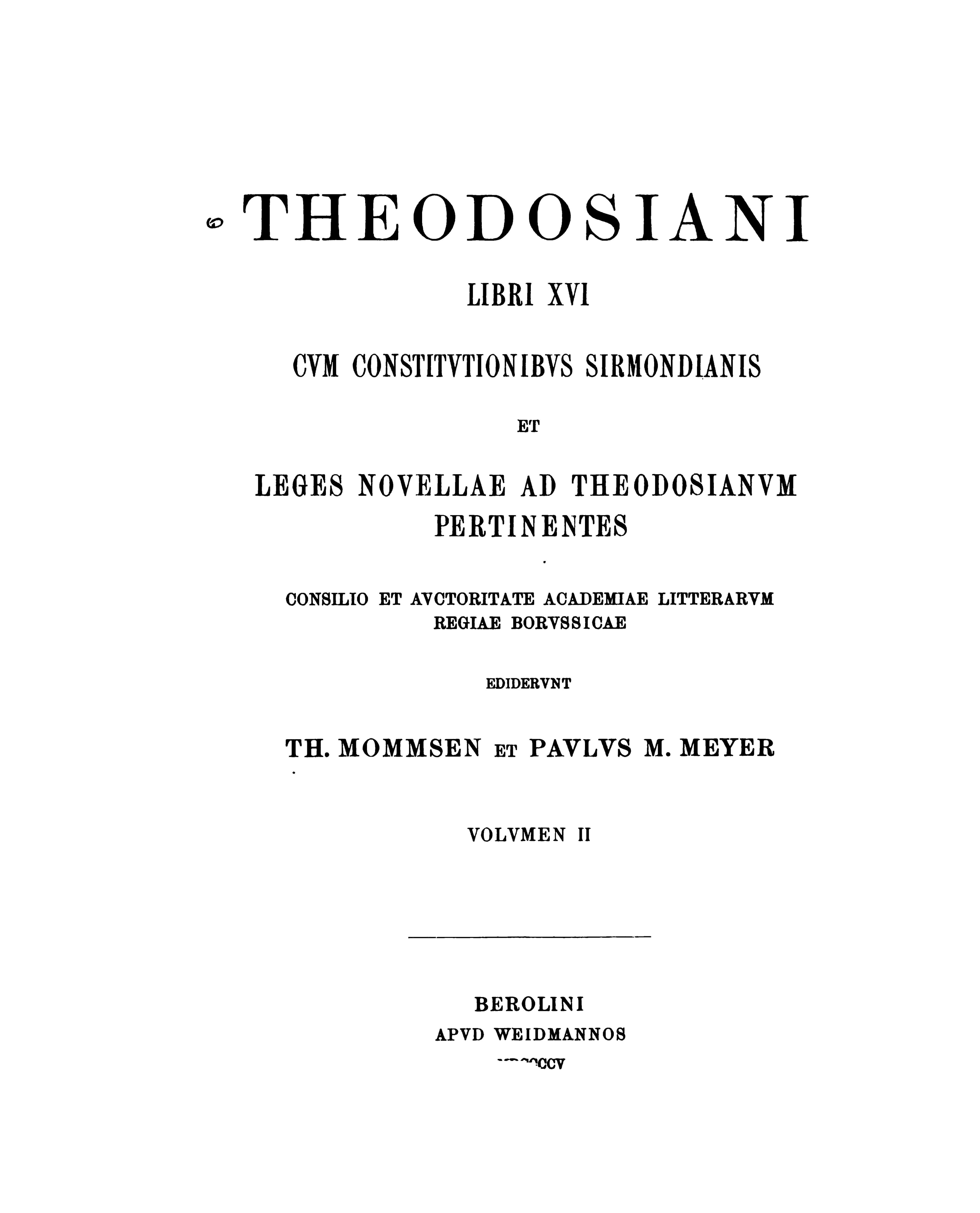 Theodosiani Libri XVI, vol. 2