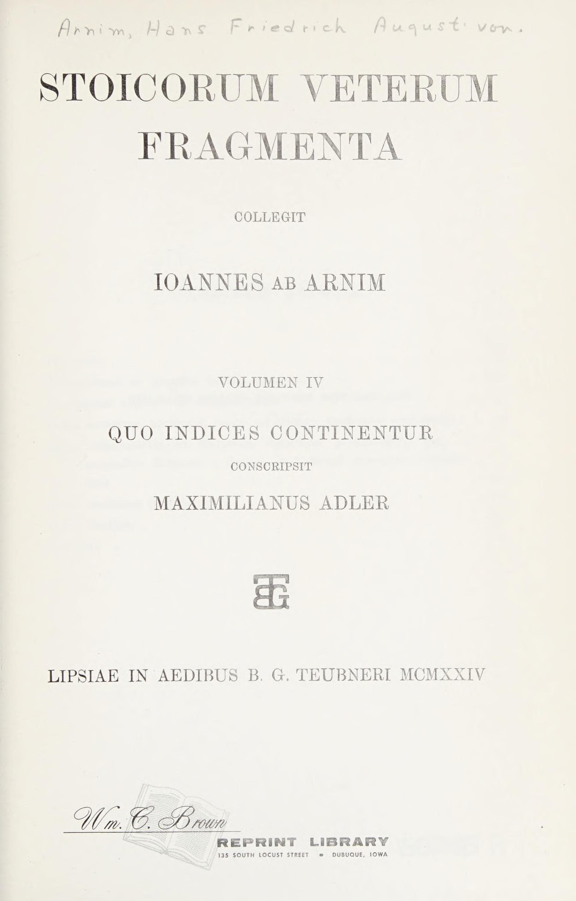 Stoicorum Veterum Fragmenta, vol. 1: Zeno