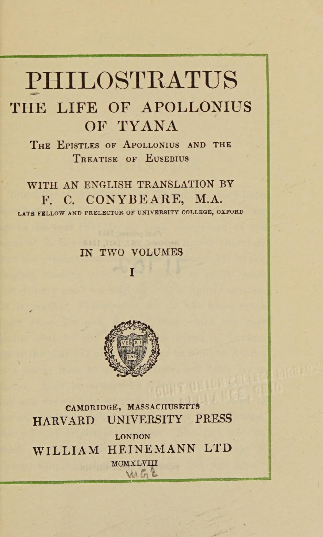 Life of Apollonius of Tyana, vol. 1