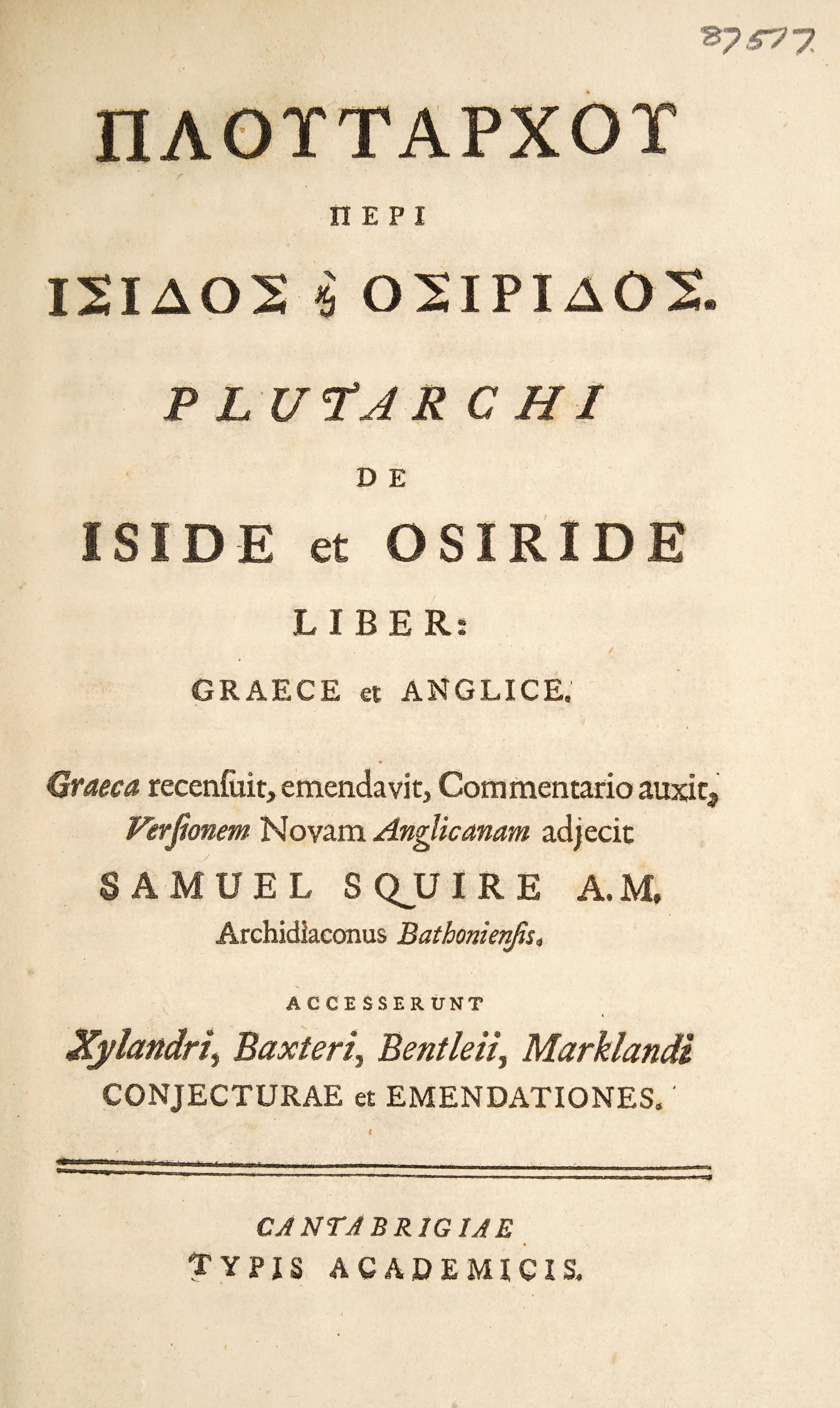 Plutarchi De Iside et Osiride