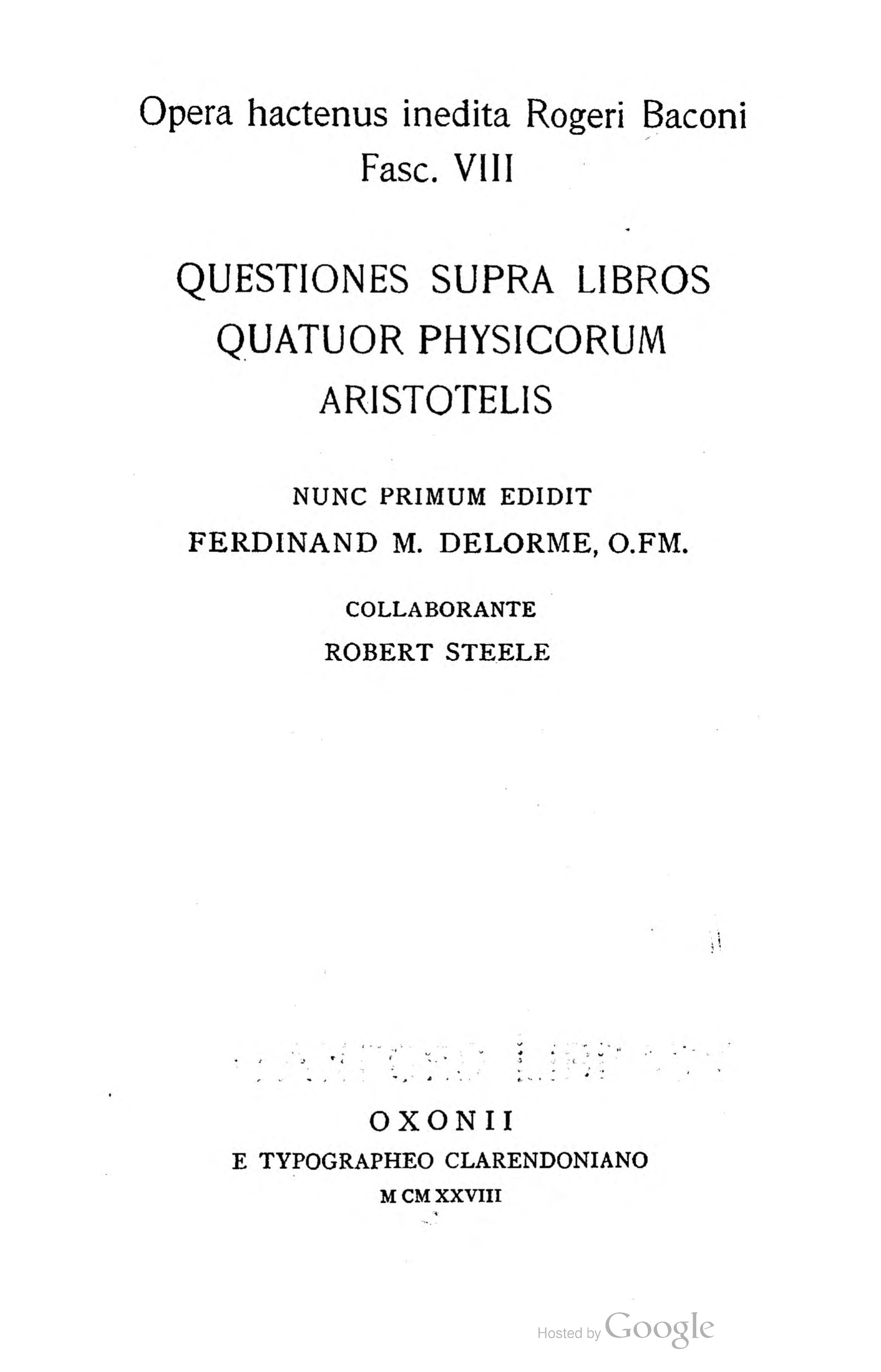 Opera hactenus inedita, Fasciculus VIII
