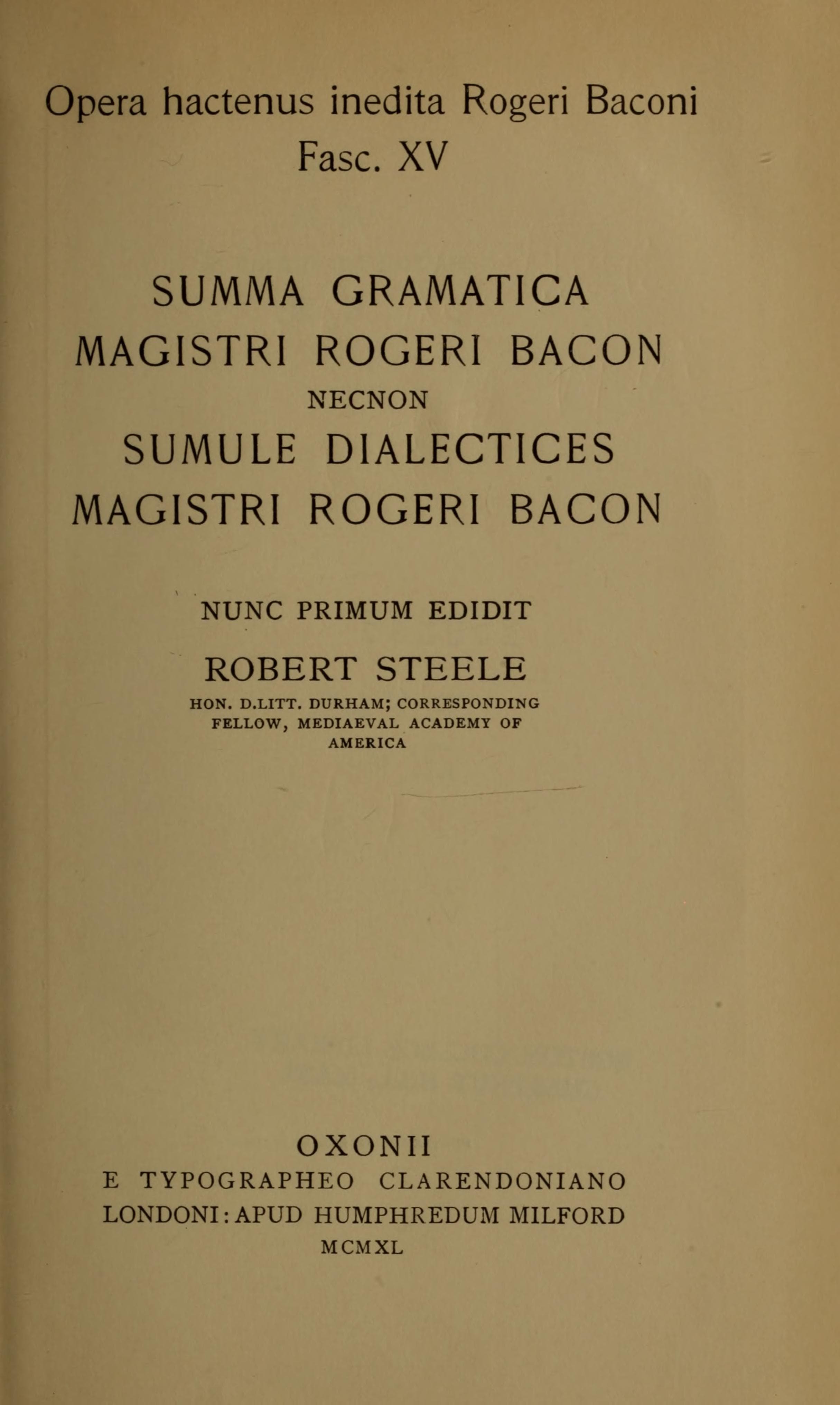 Opera hactenus inedita, Fasciculus 15