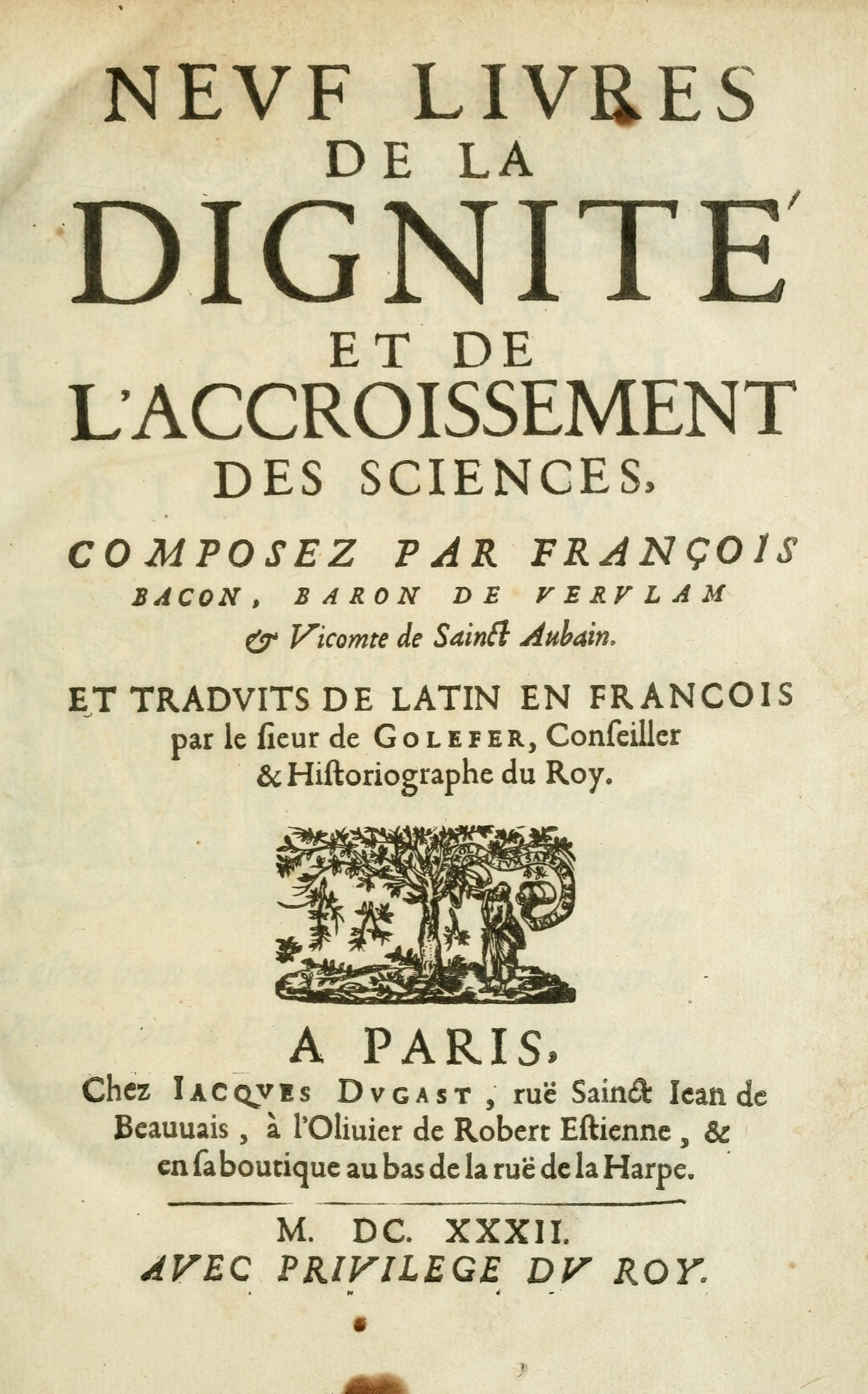 Neuf livres de la dignité et de laccroissement des sciences