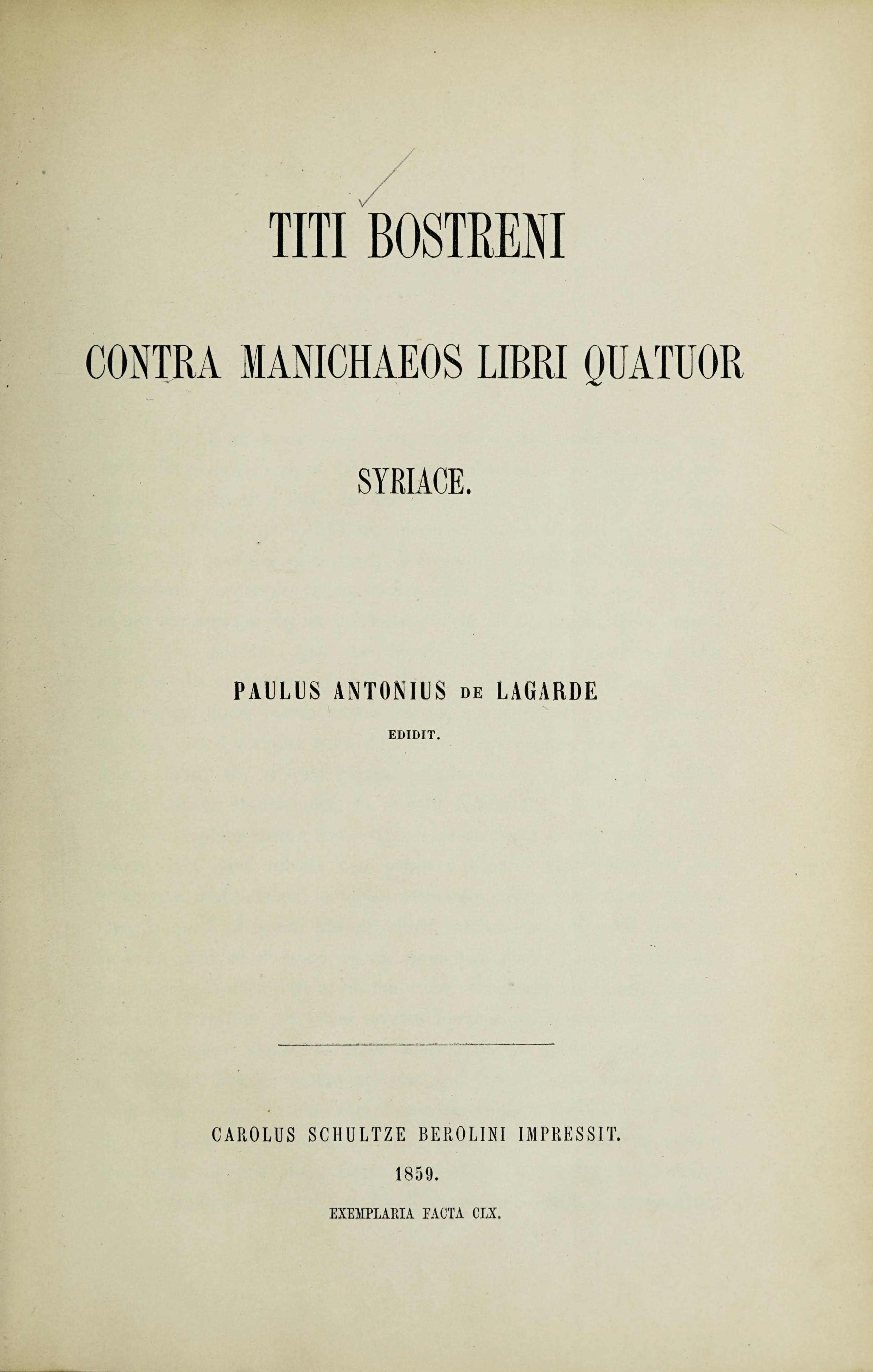 Contra Manichaeos libri quatuor syriace