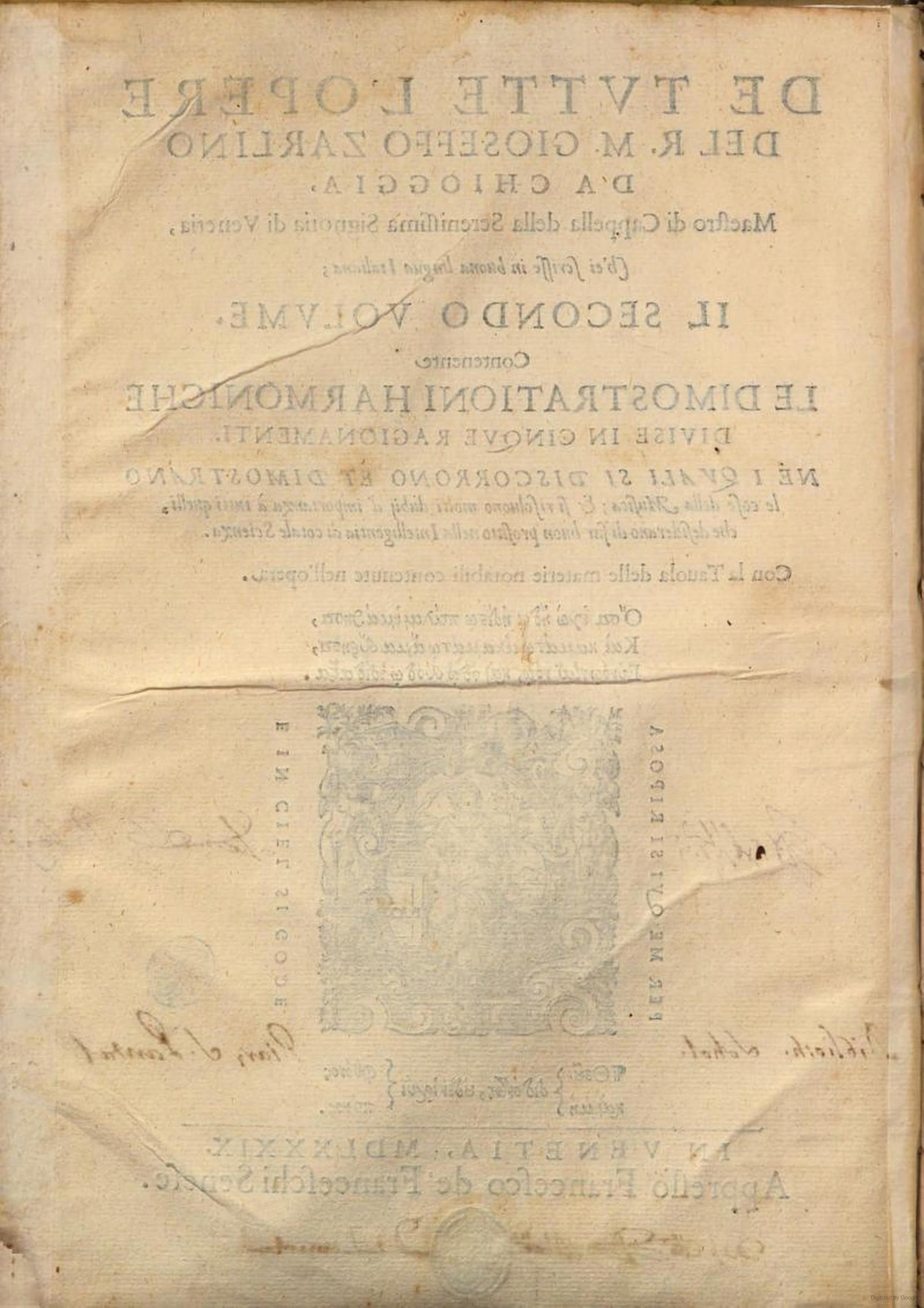 De tutte l'opere del R.M. Gioseffo Zarlino, vol. 2