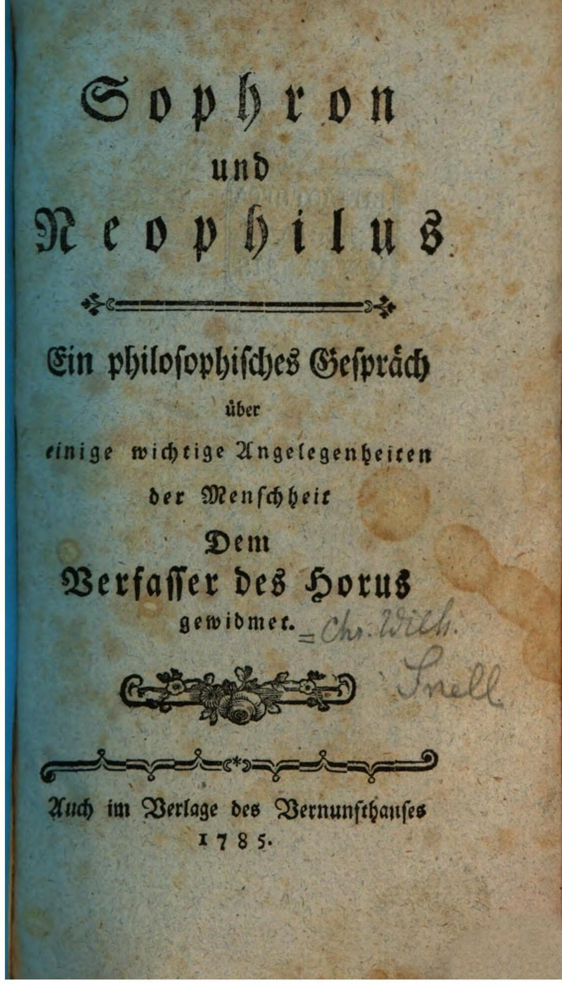 Sophron und Neophilus, oder Die Schule der Weisheit