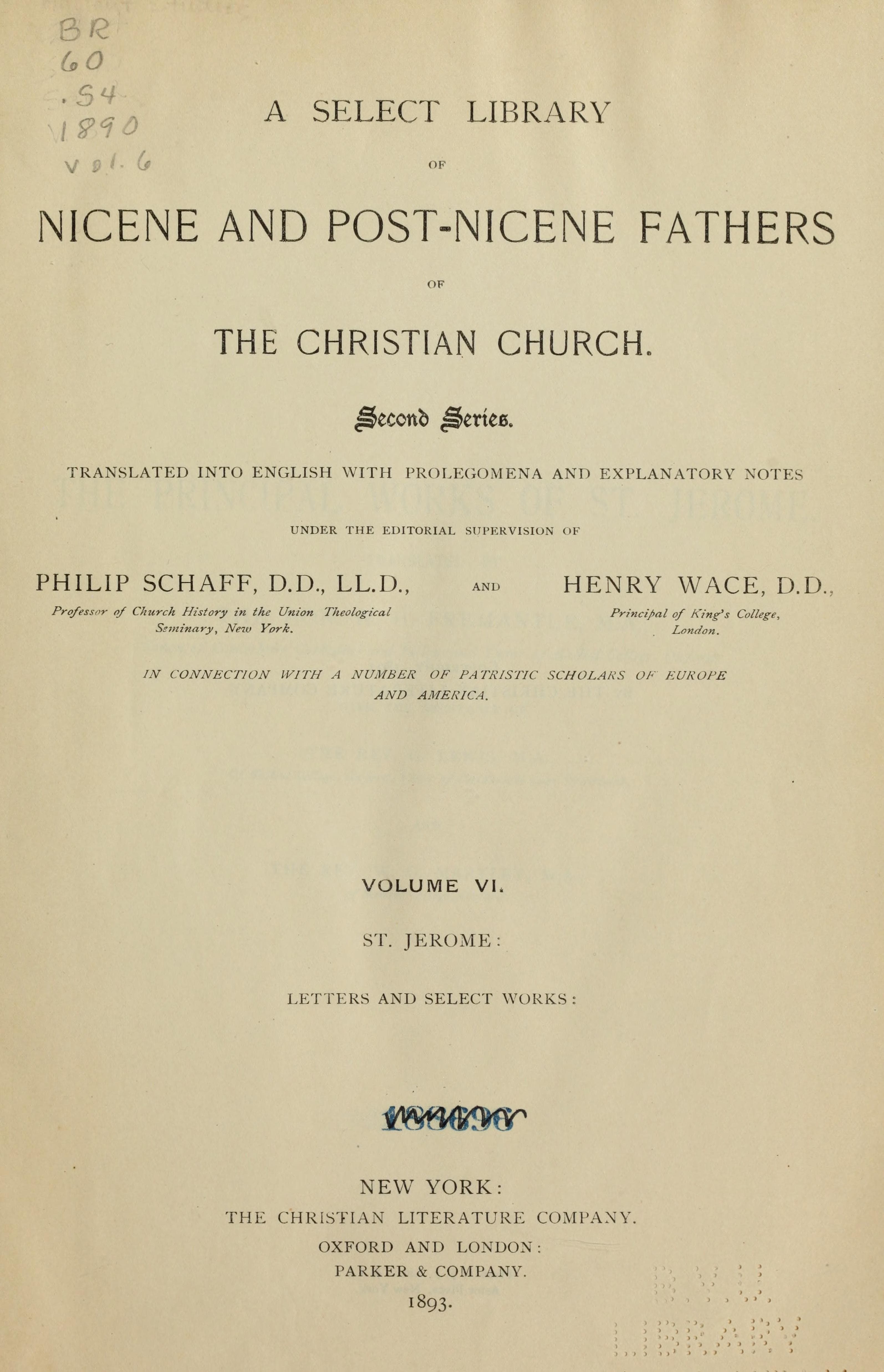 Nicene and Post-Nicene Fathers, Series 2, Vol. 6 (Jerome: Letters)