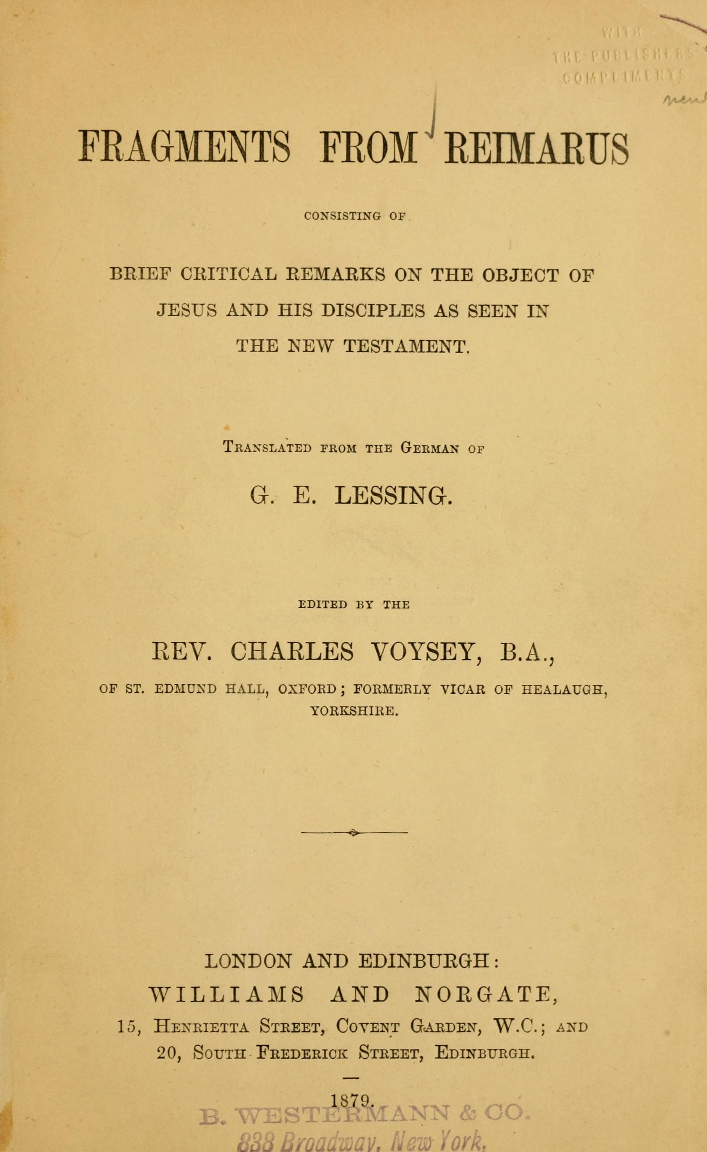 Fragments from Reimarus