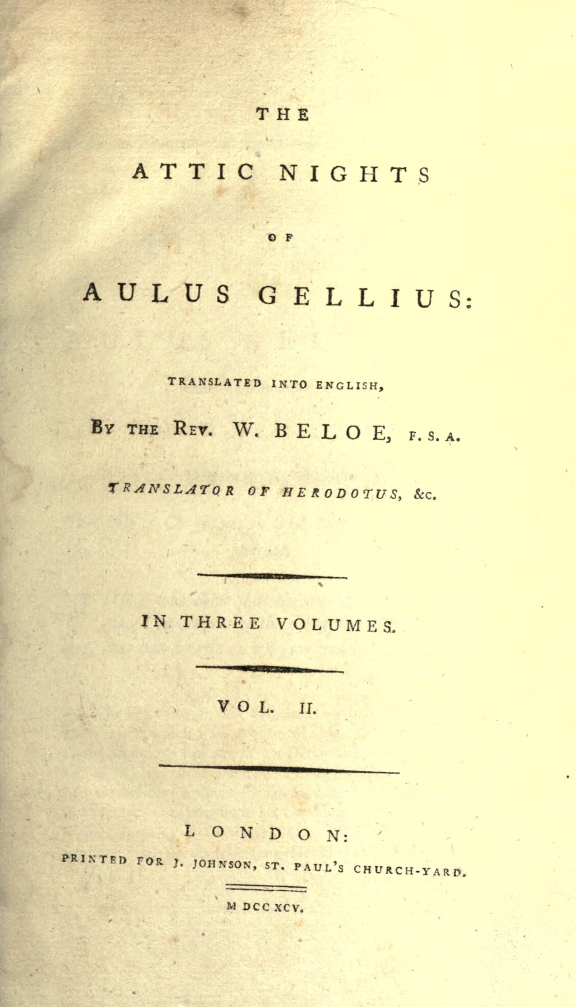 The Attic Nights of Aulus Gellius, Vol. 2