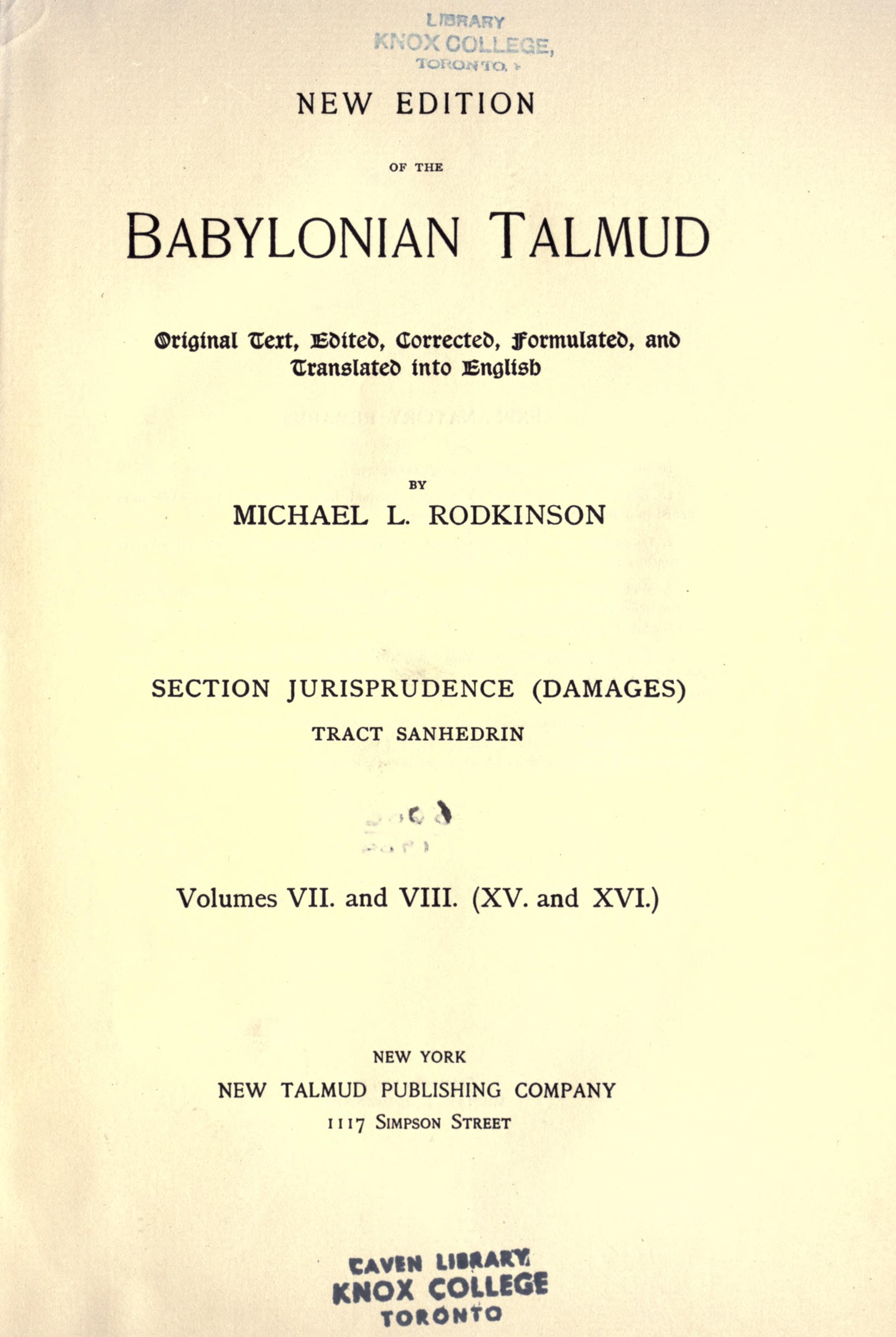 New Edition of the Babylonian Talmud, Vol. 1